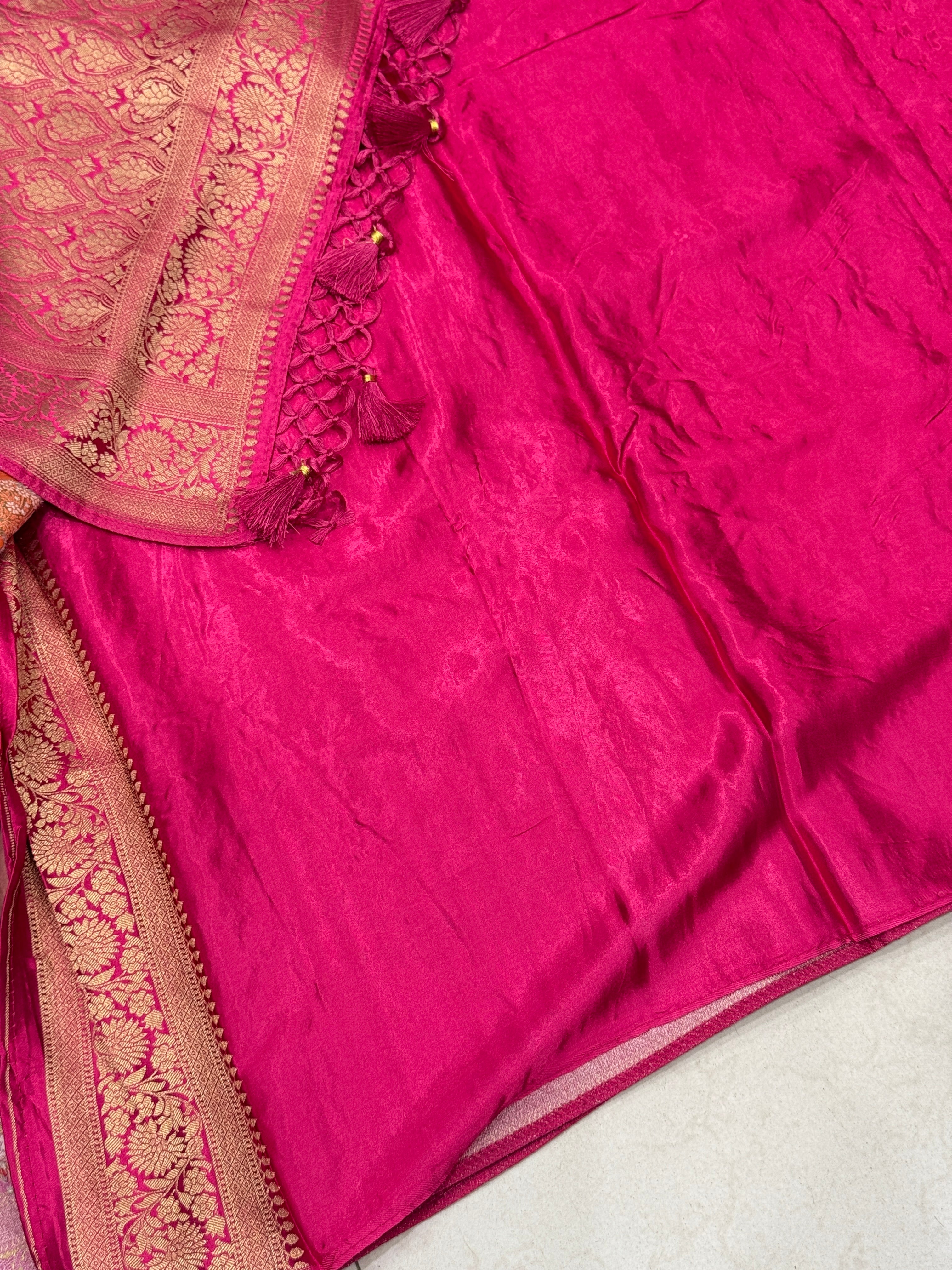 Orange Rani Butta Banarasi Modal Satin Rangkat Saree