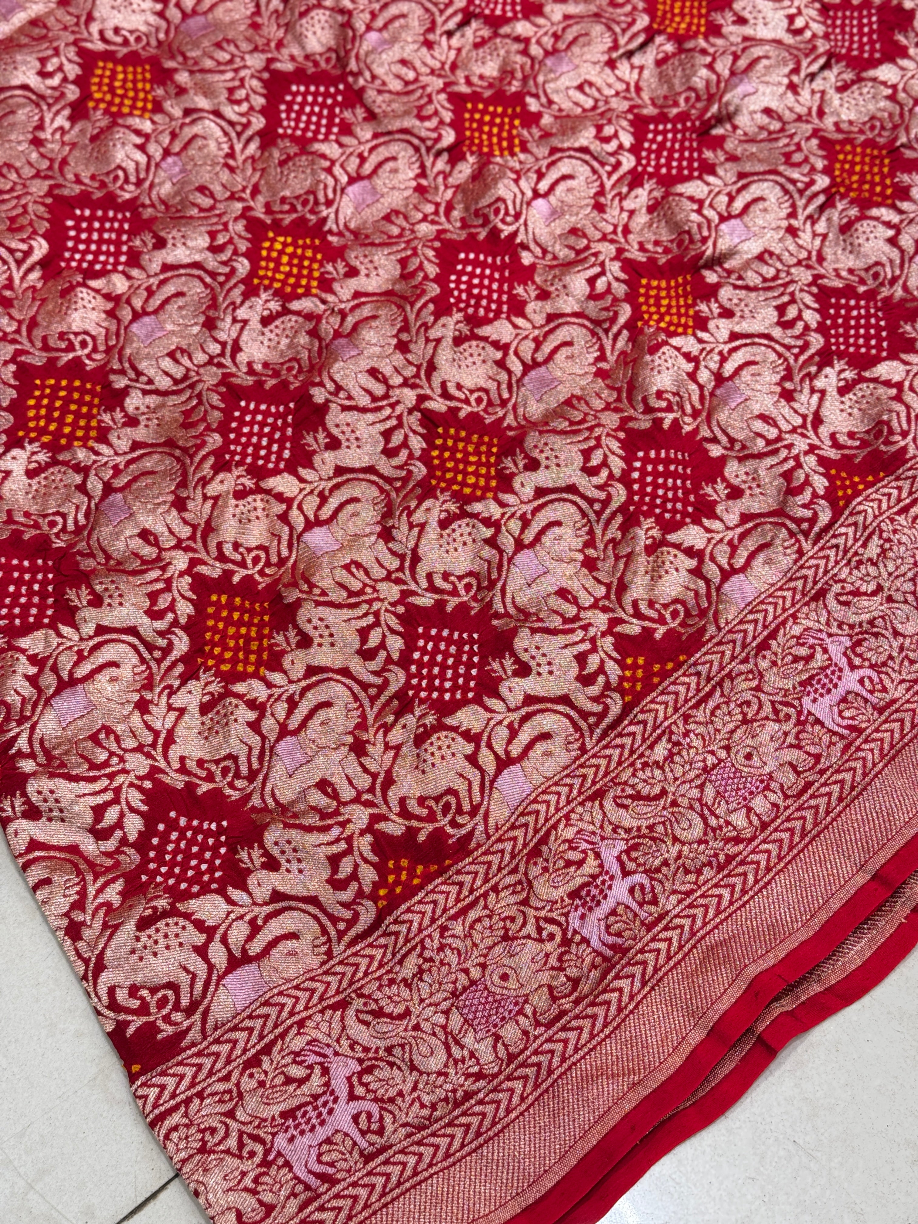 Red Kadwa Weave Bandhej Saree