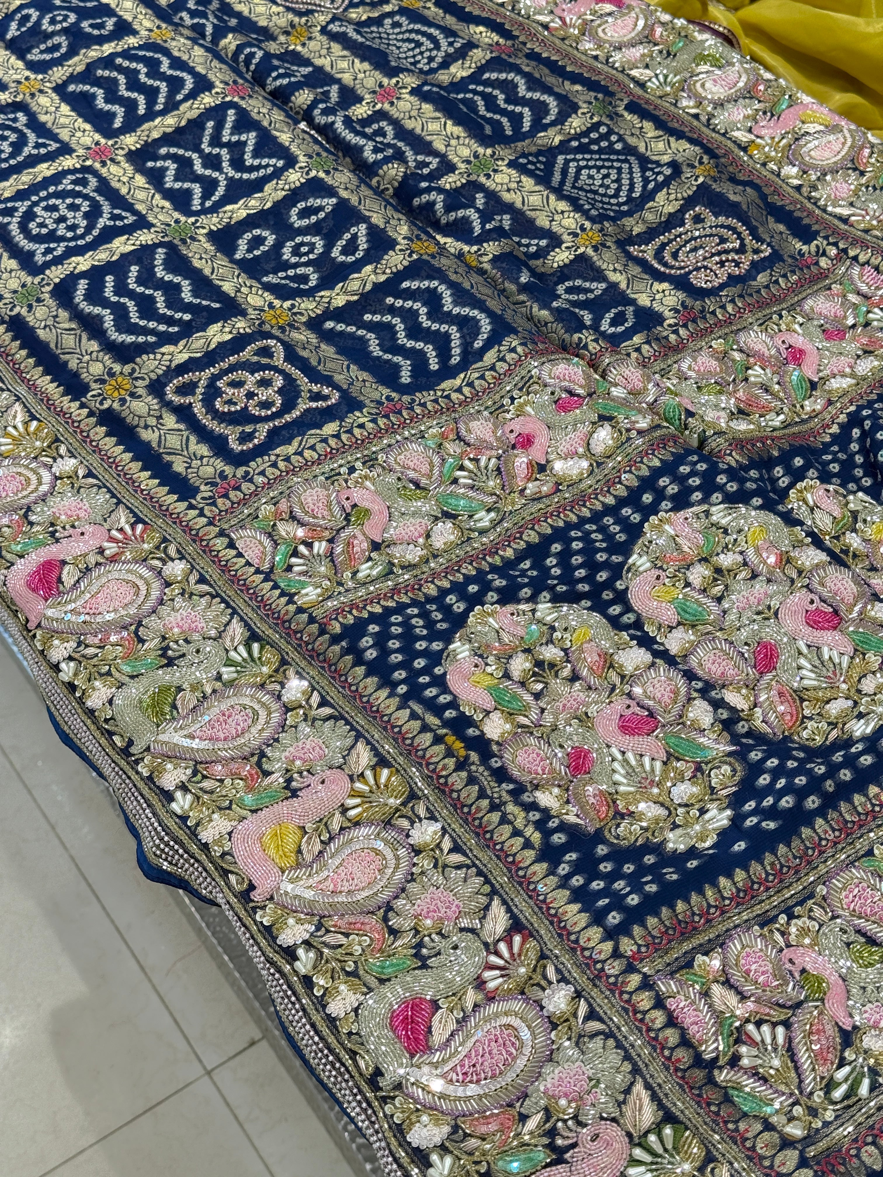 Blue Gharchola Moti Sequin Zardosi Hand Embroidery Georgette Saree