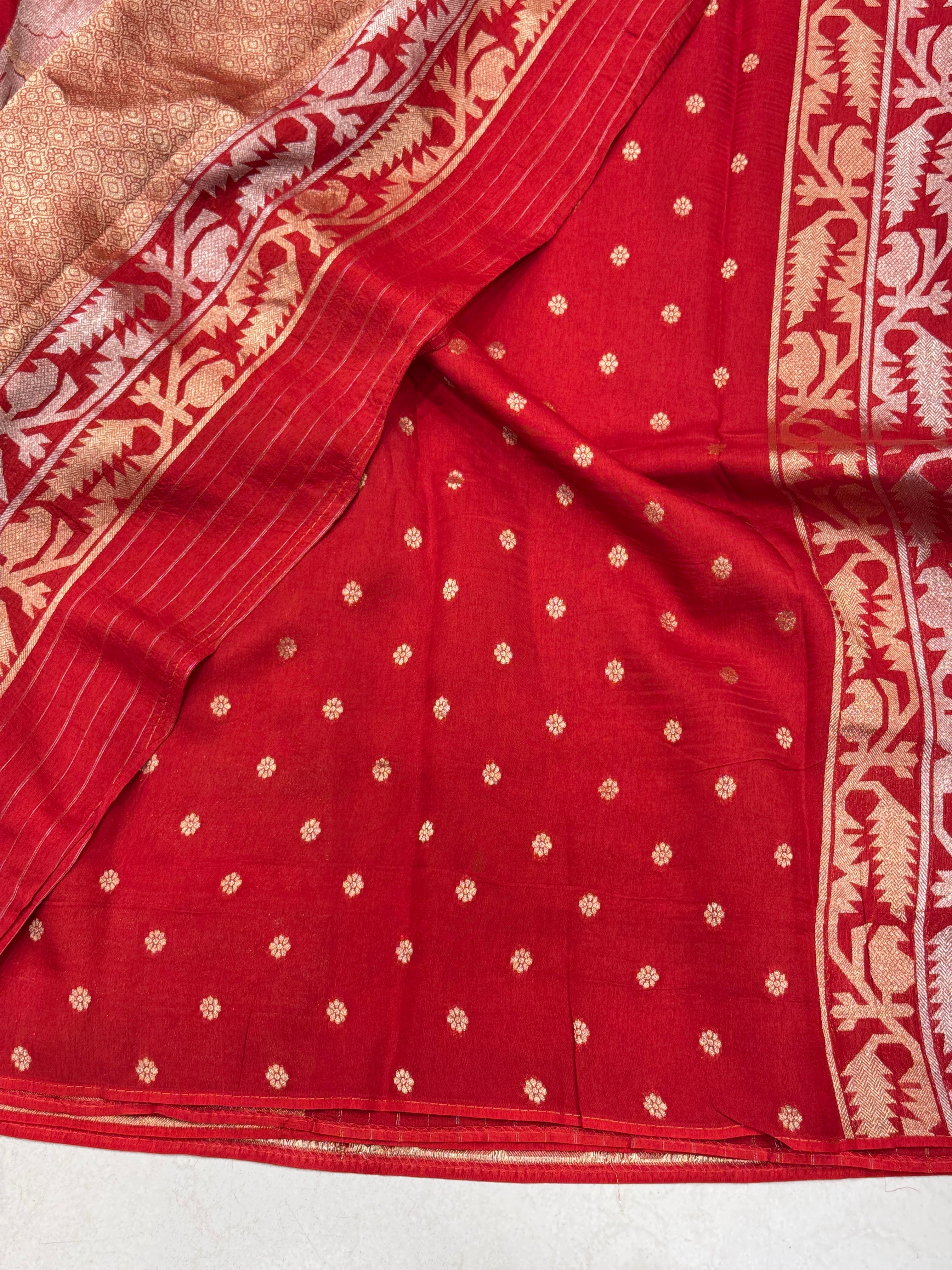 Red Nita Ambani Inspired Contemporary Banarasi Munga Saree