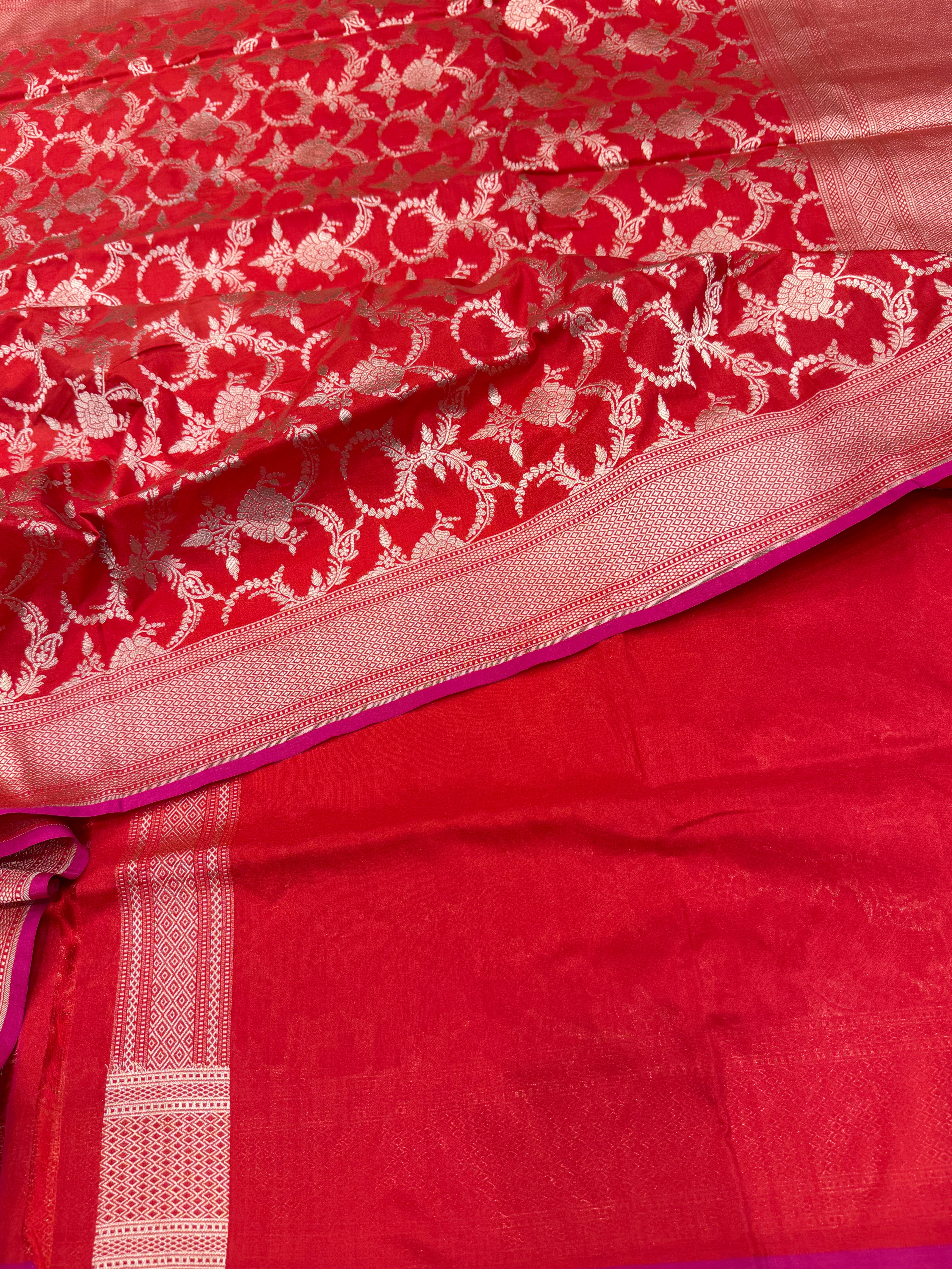 Cross Red Banarasi Jaal Katan Silk Handloom Saree
