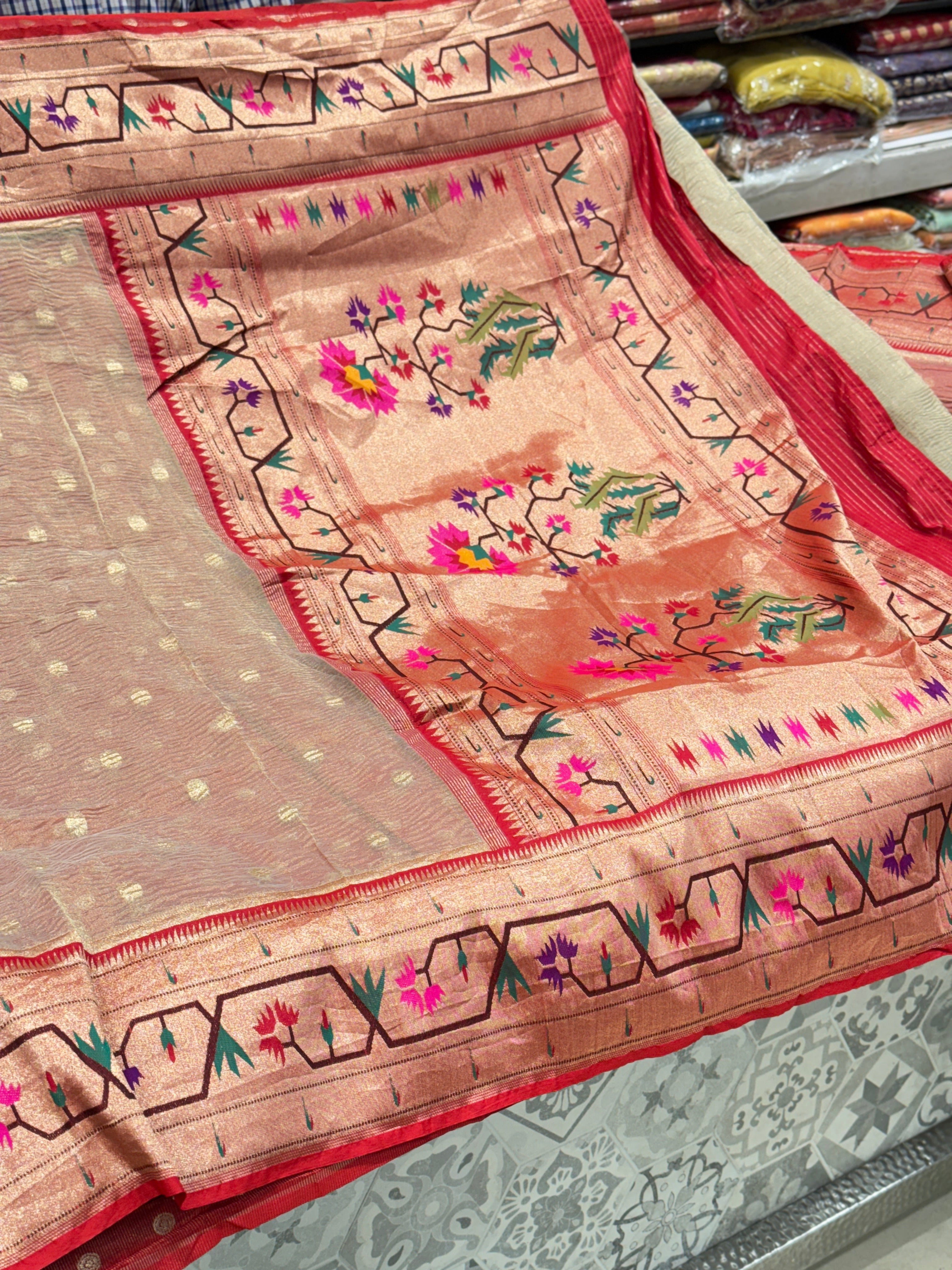 Gold Crushed Tissue Paithani Saree