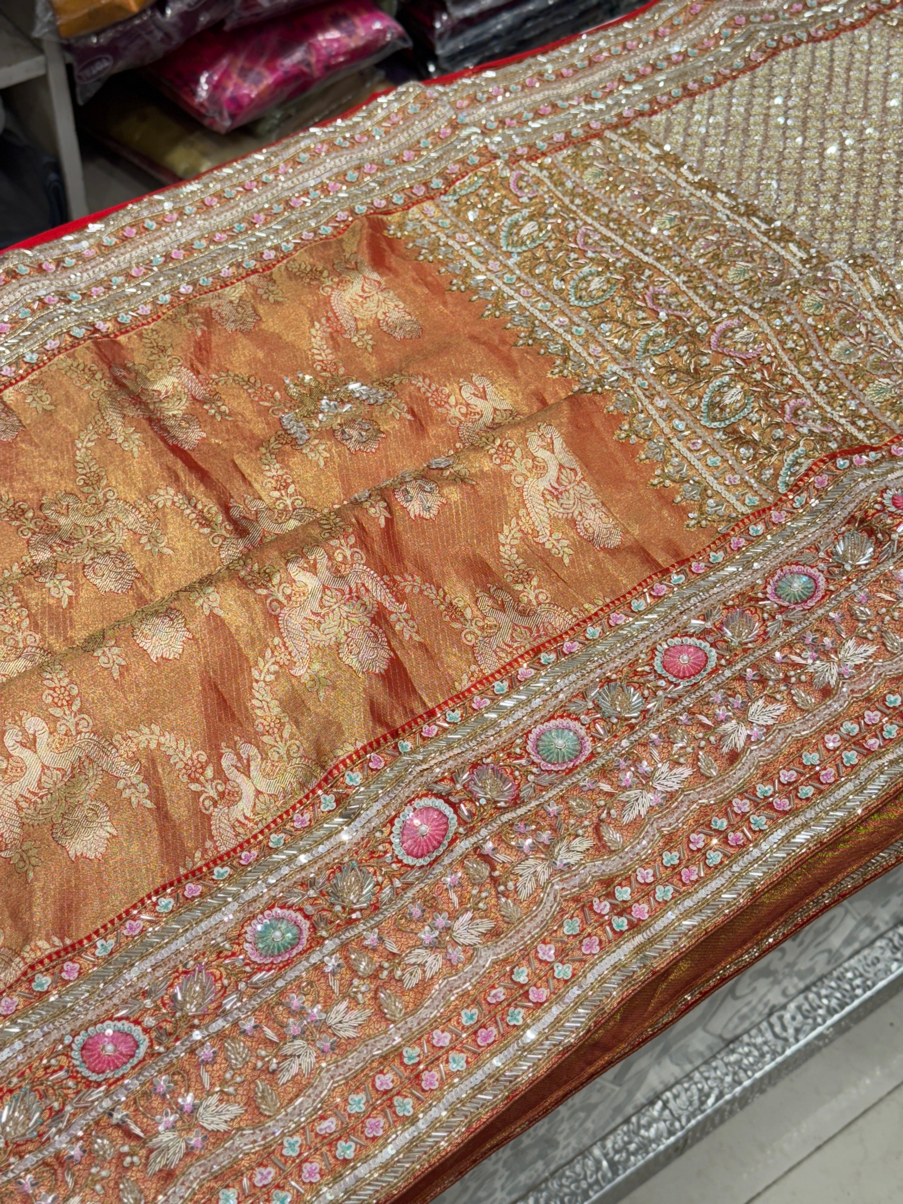 Red Kanjivaram Peacocks Hand Embroidery Saree