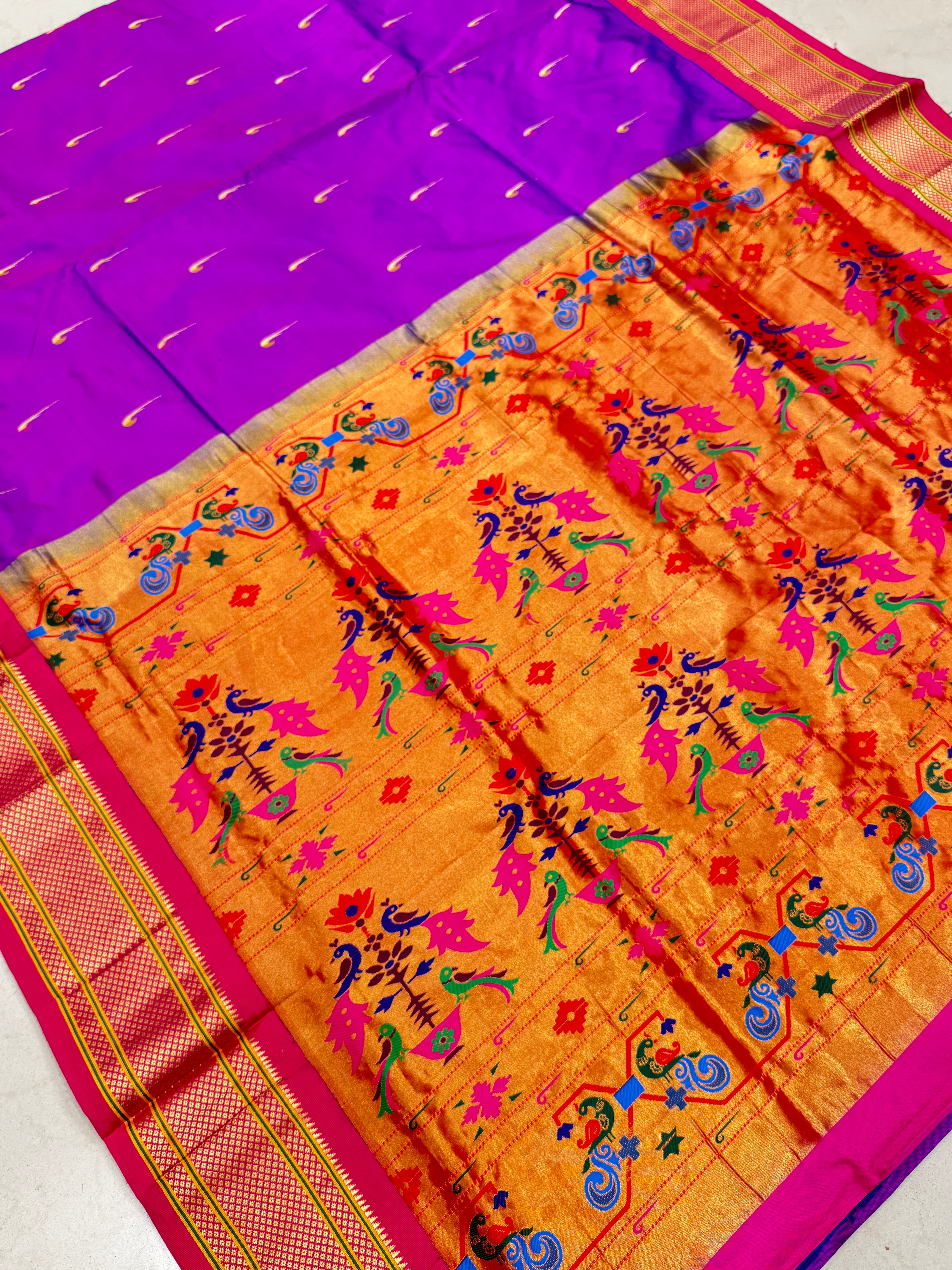 Violet Muniya Butti Pure Silk Paithani Saree