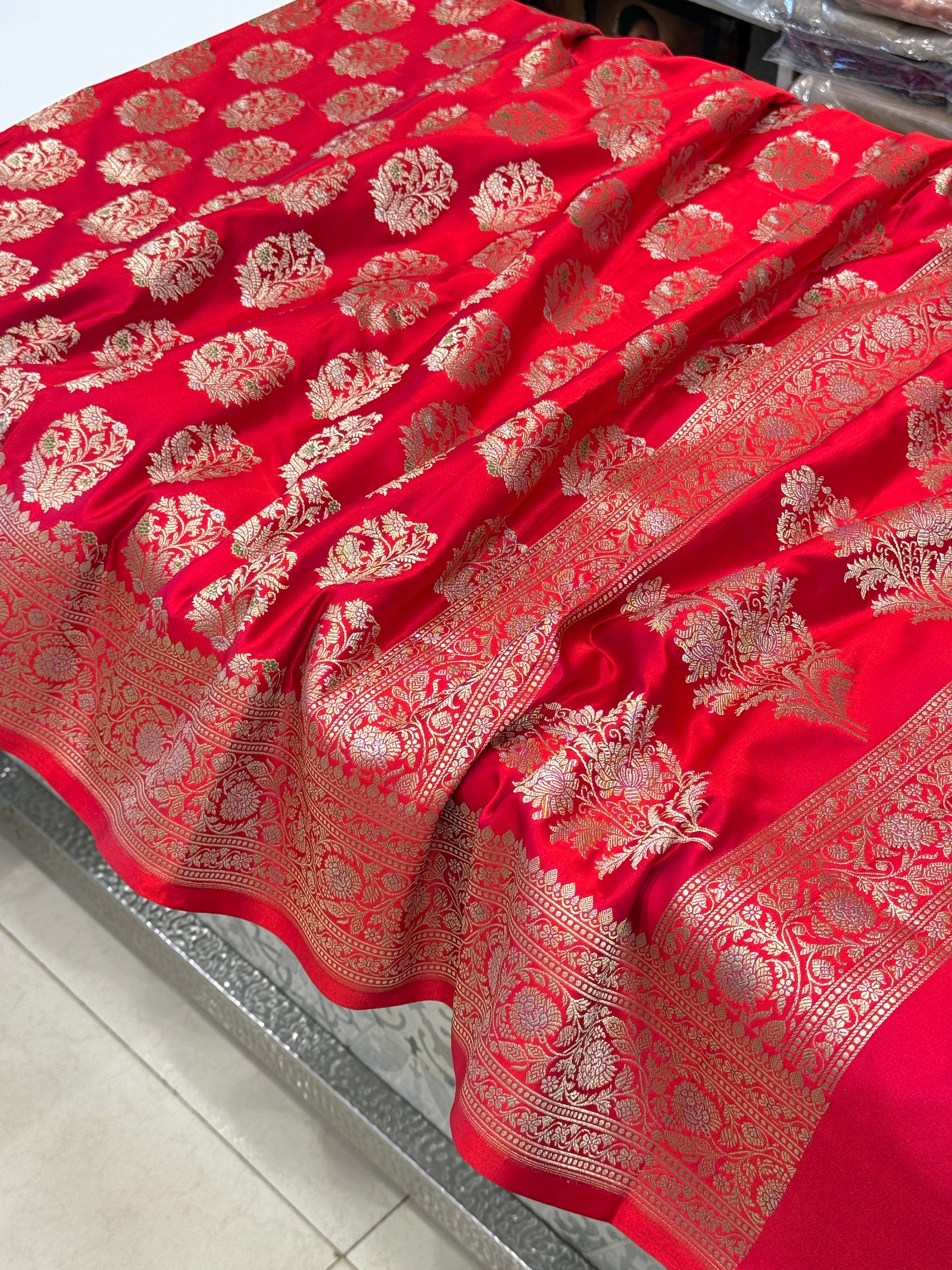 Red Meenakari Butta Banarasi Silk Saree
