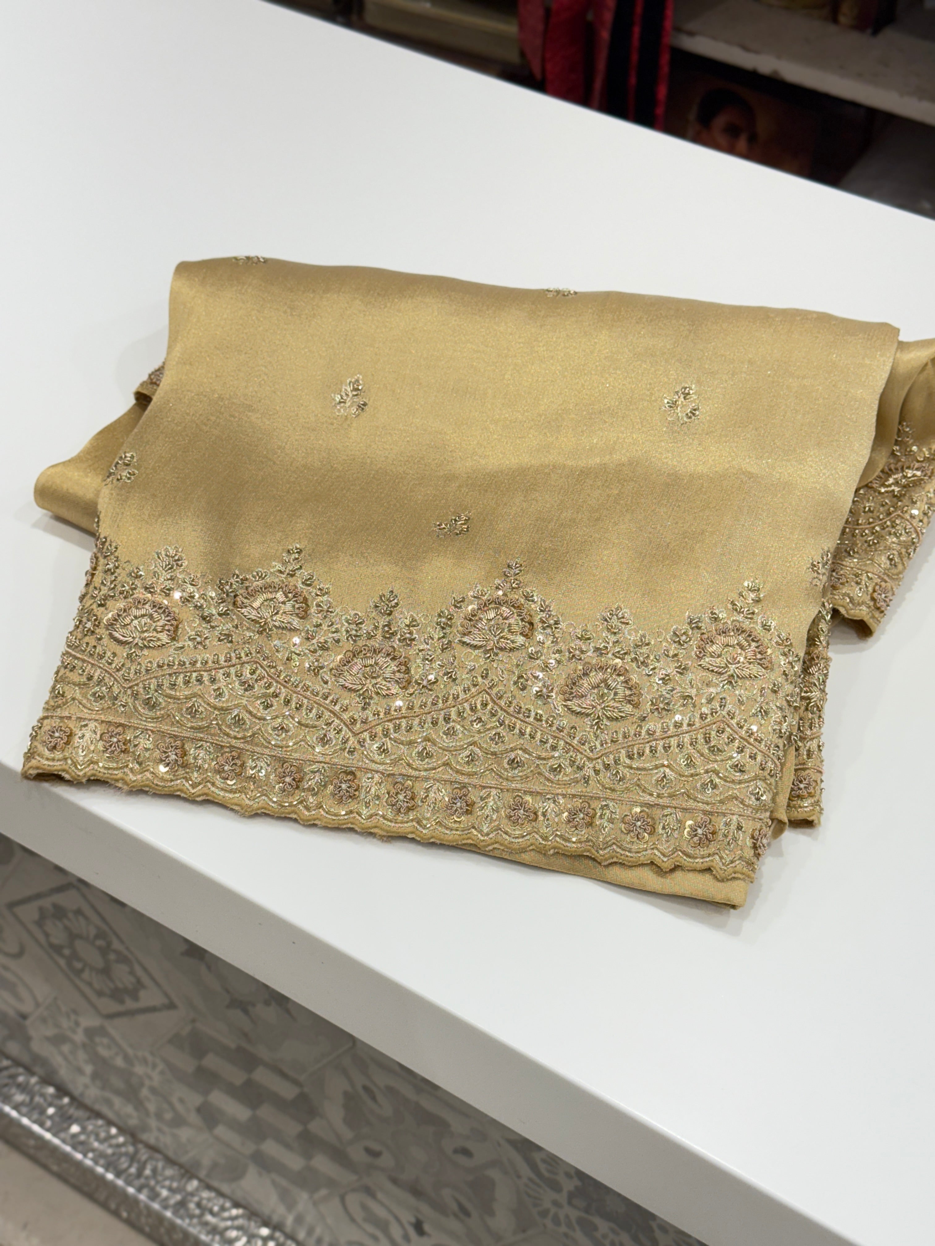 Pure Tissue Zardosi Hand Embroidery Border Saree