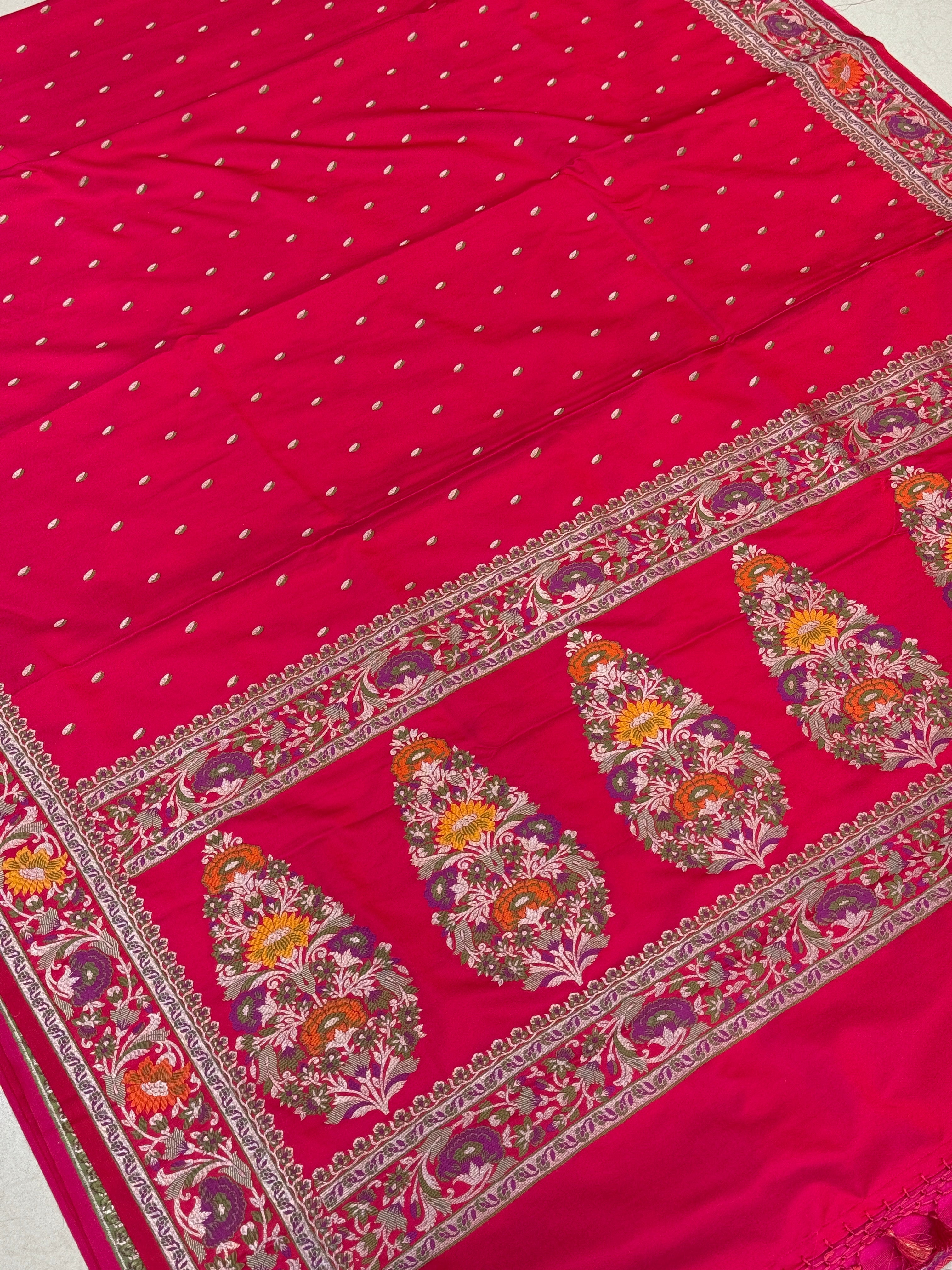 Red Banarasi Silk Small Butti Meena Saree