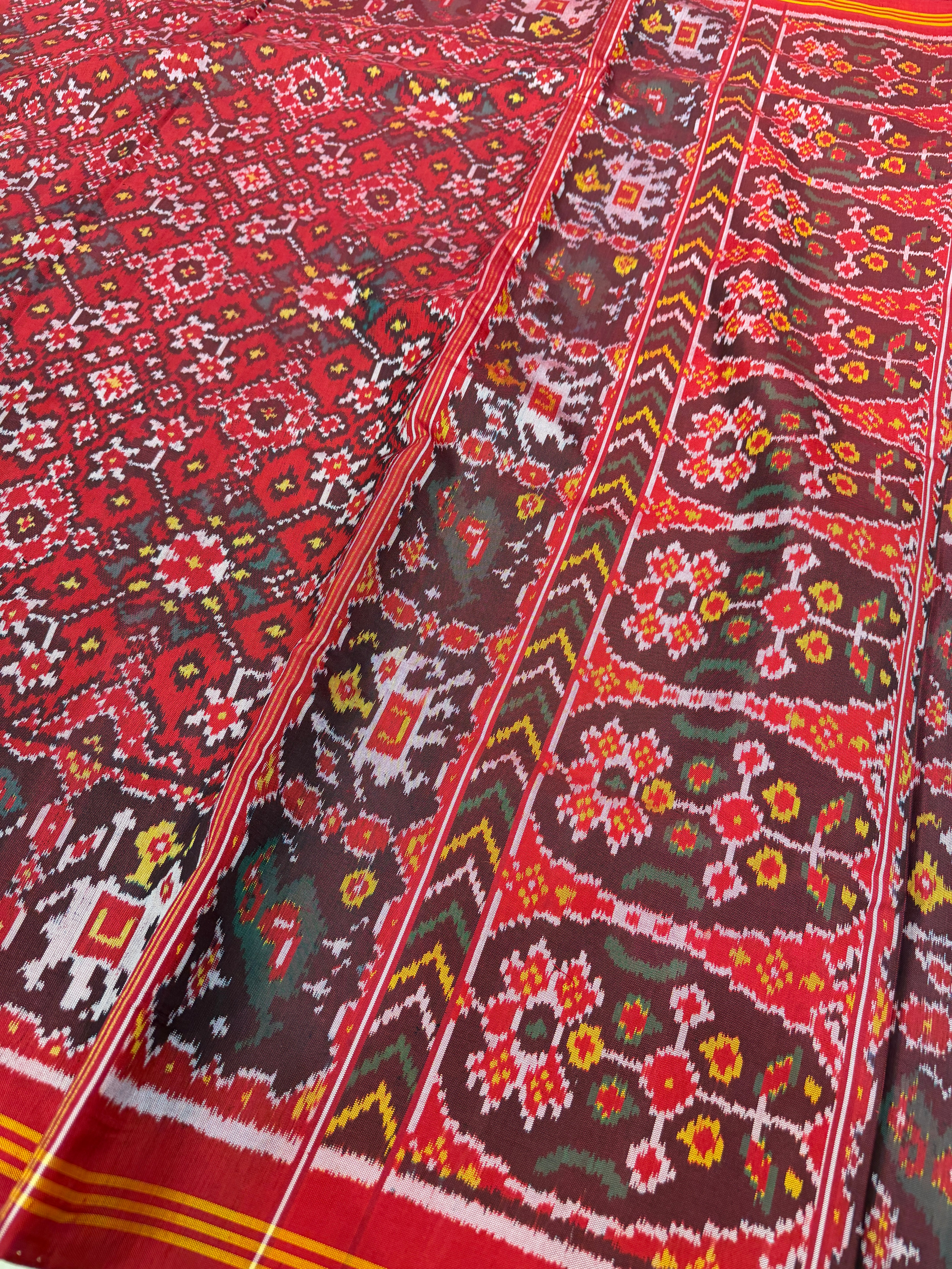 Red Navratna Patan Patola Handloom Pure Silk Saree