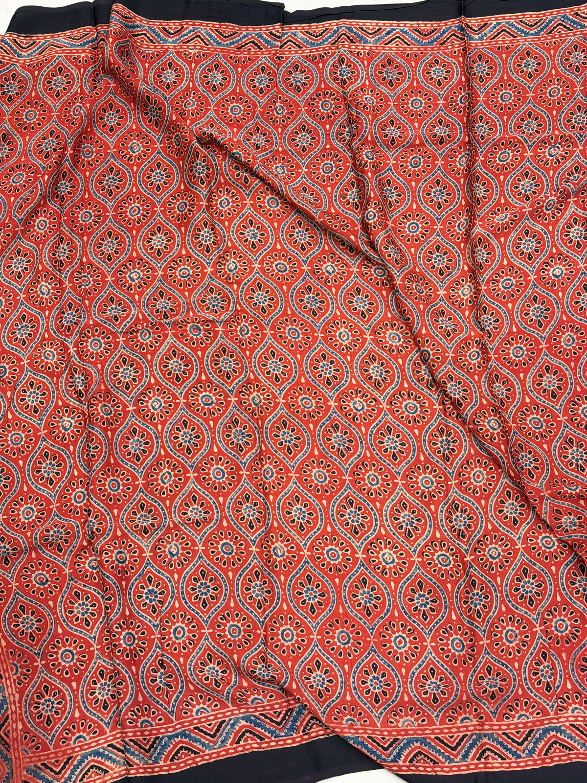 Red Badam Jaal Ajrakh Hand Block Print Pure Gajji Silk Dupatta