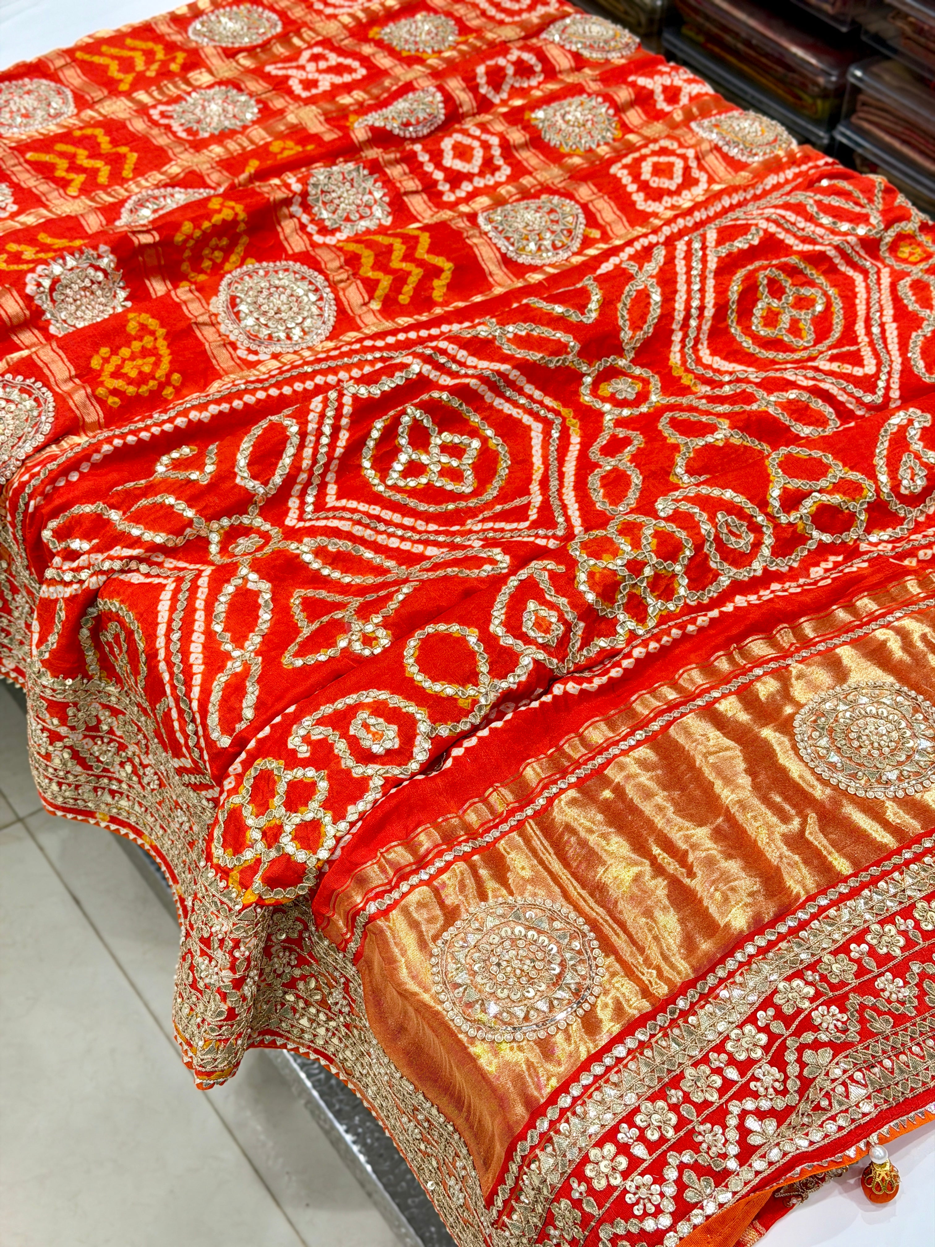 Orange Gajji Silk Dolly Jain Inspired Marodi Gotapatti Hand Embroidery Saree