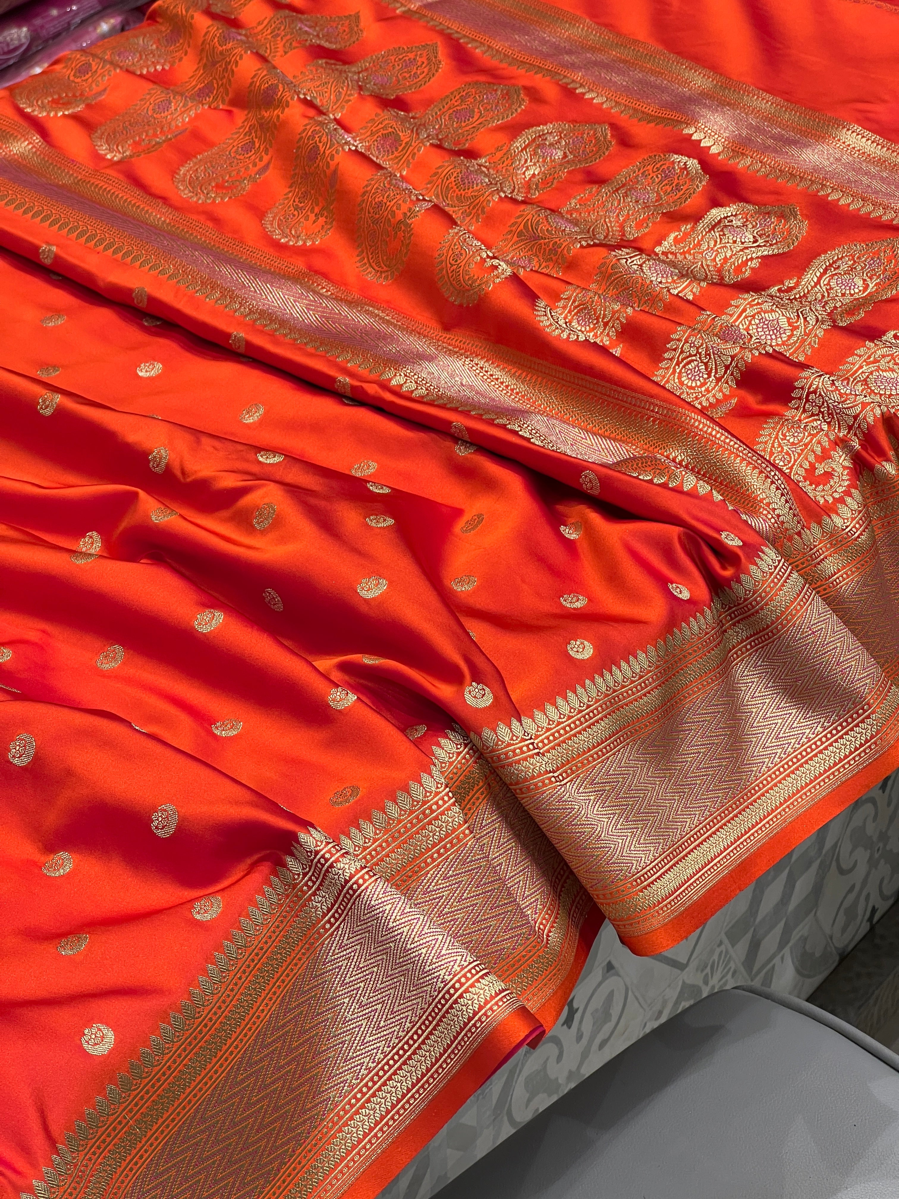 Orange Banarasi Small Chand Butti Saree