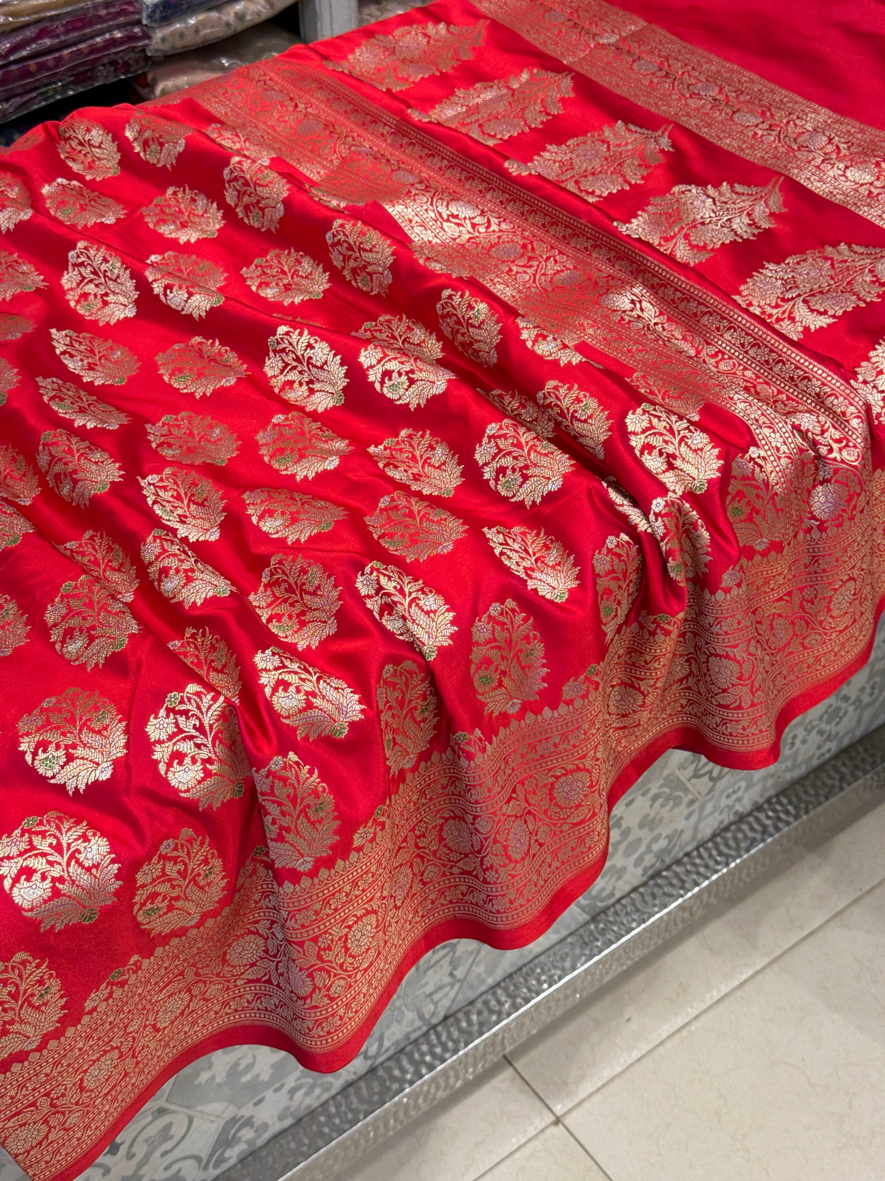 Red Meenakari Butta Banarasi Silk Saree