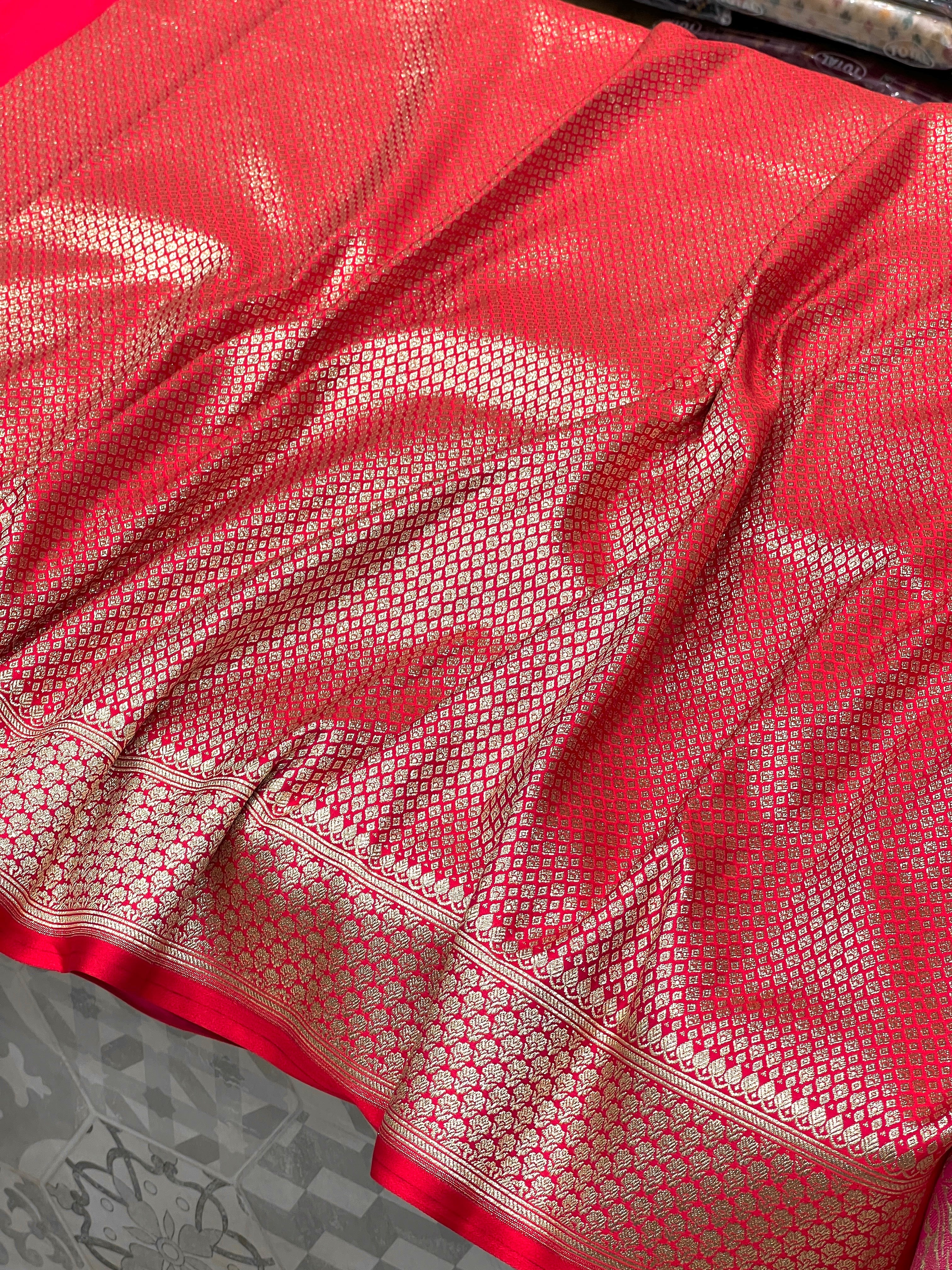 Reddish Pink Banarasi Jaal Saree