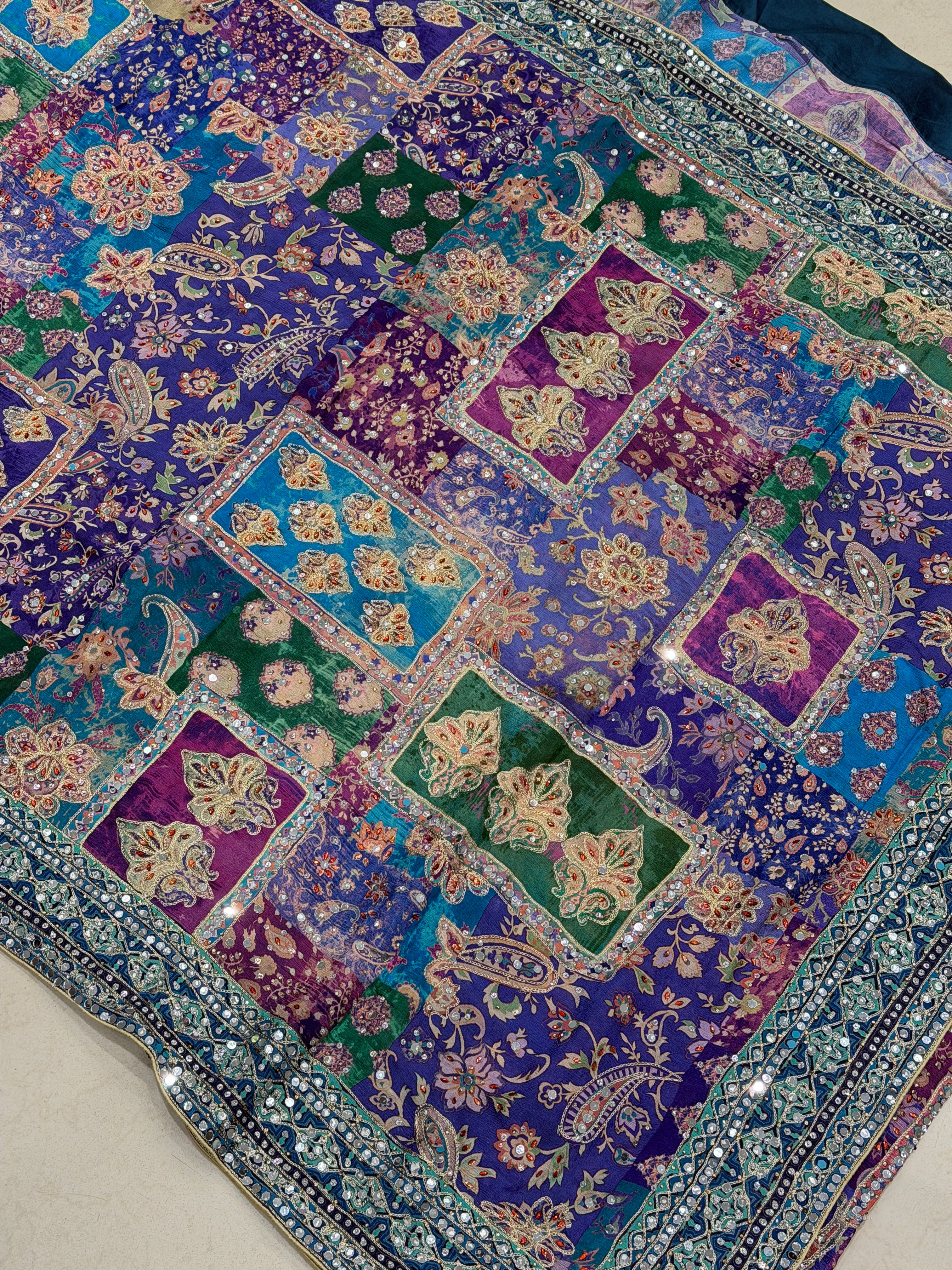 Violet TT Inspired Chiffon Real Mirror Hand Embroidery Ready Blouse Saree