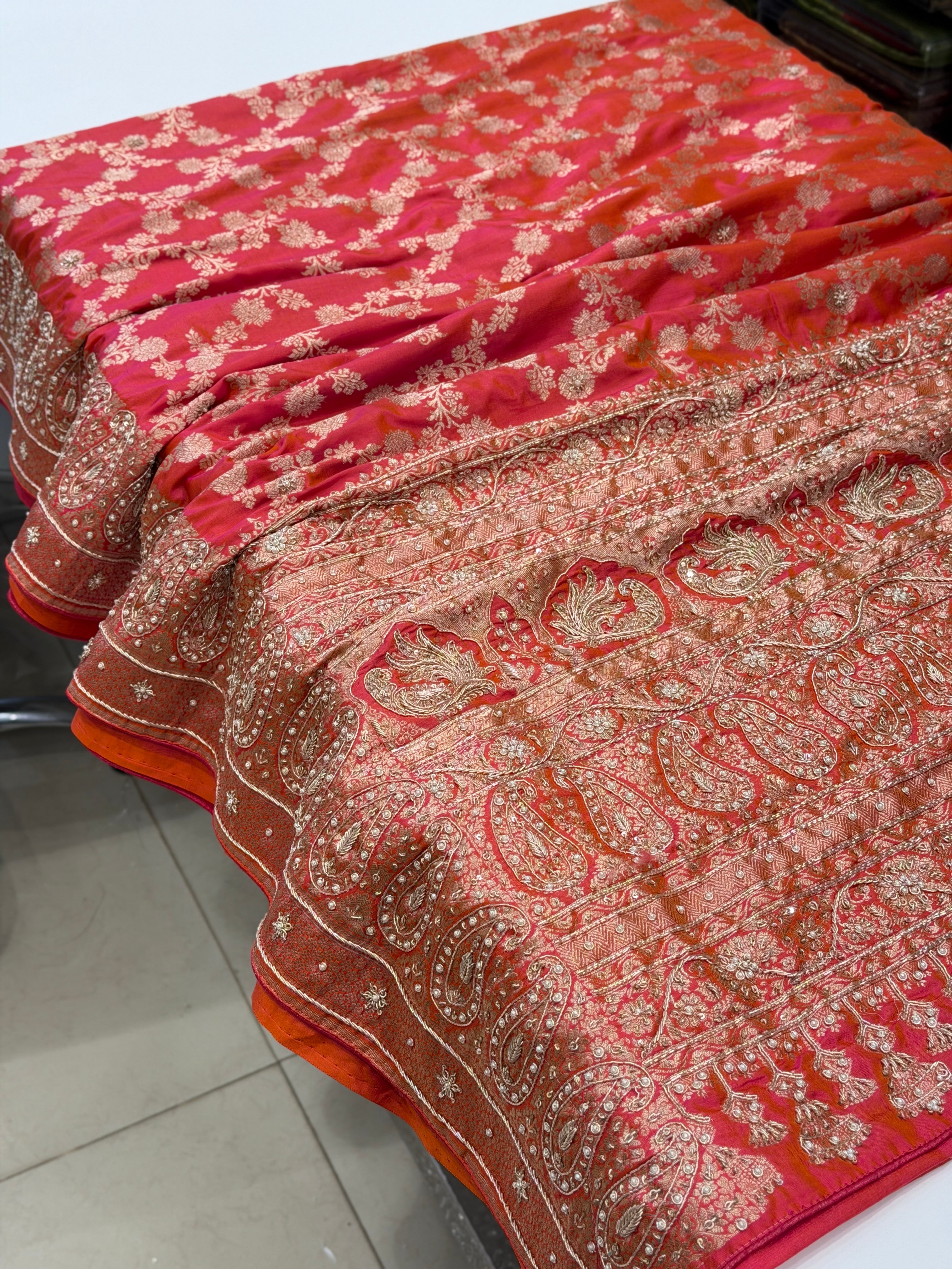 Cross Rani Jaal Handloom Banarasi Pure Katan Zardosi Embroidery Saree