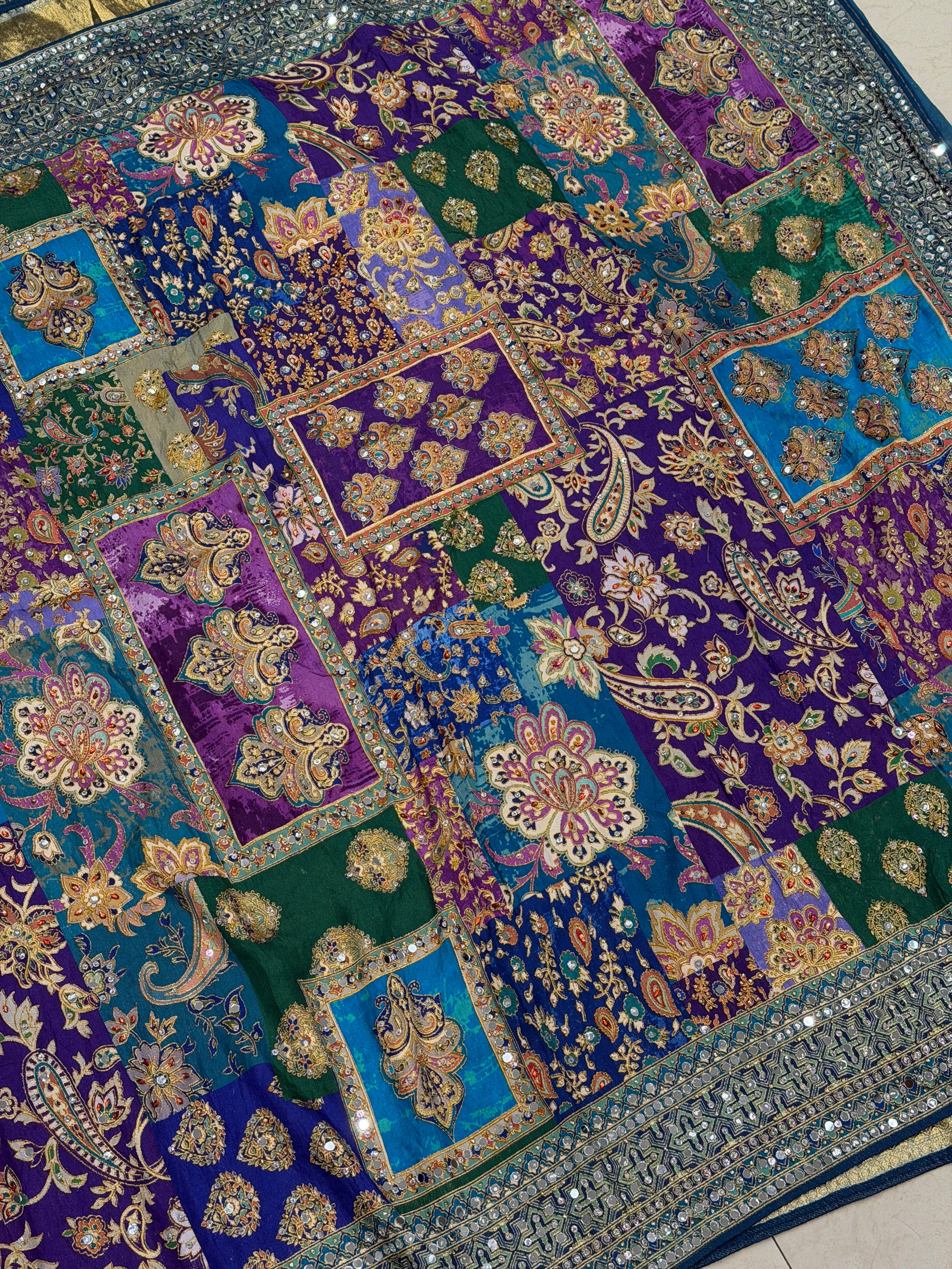 Violet TT Inspired Munga Silk Real Mirror Hand Embroidery Saree