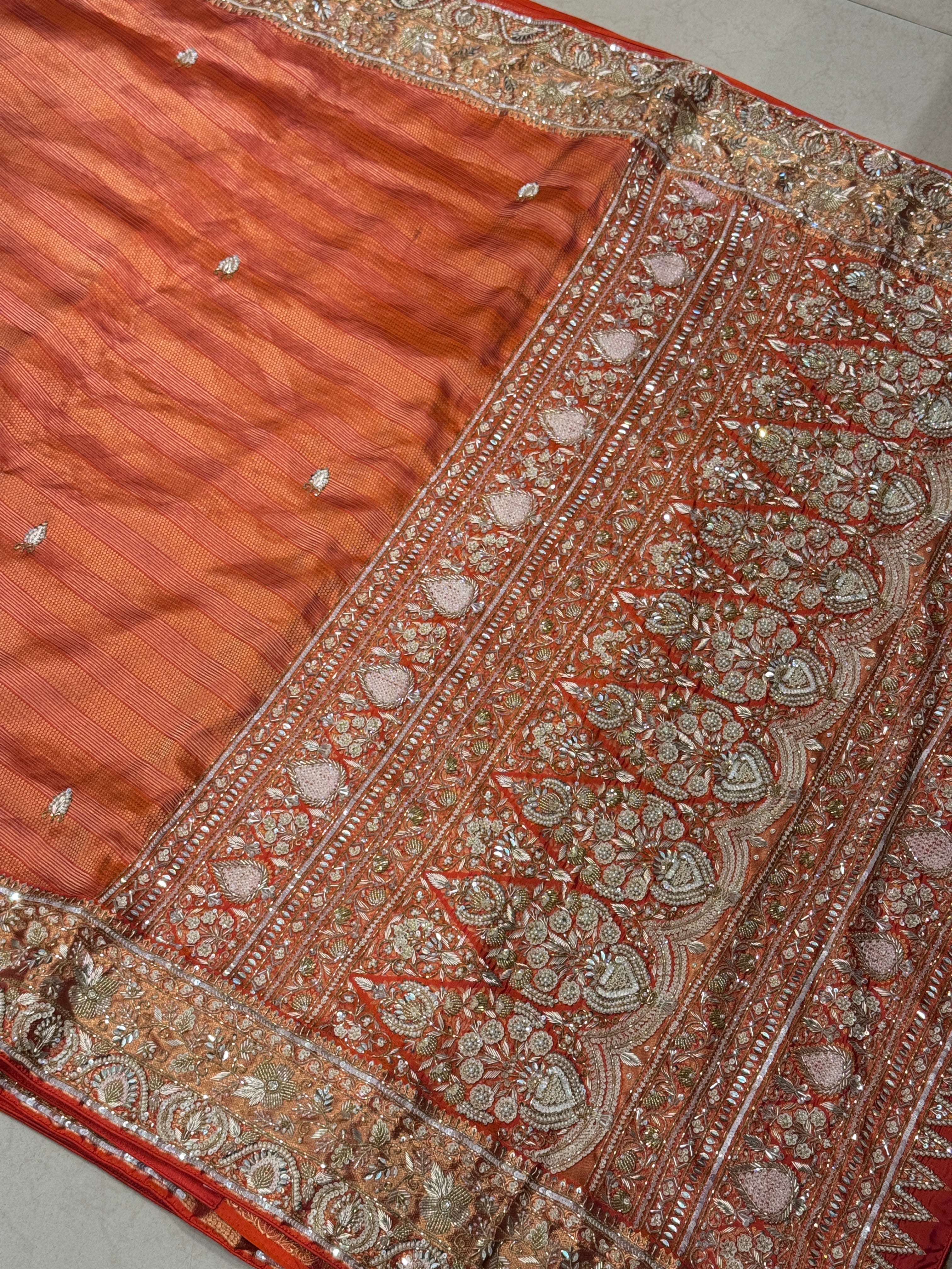 Orange Contemporary Pure Silk Kanjivaram Hand Embroidered Saree