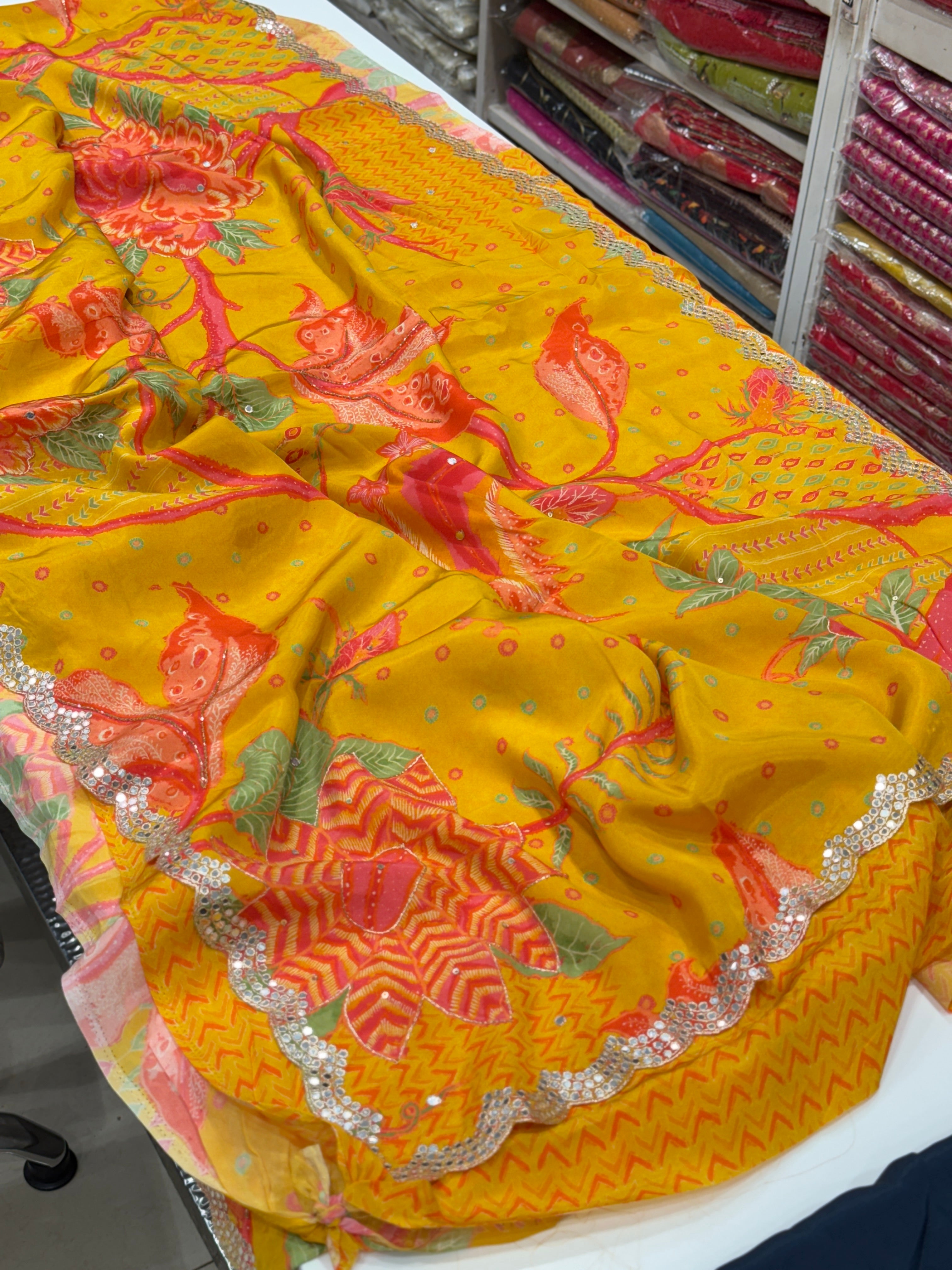 Yellow Floral Muslin Printed Saree