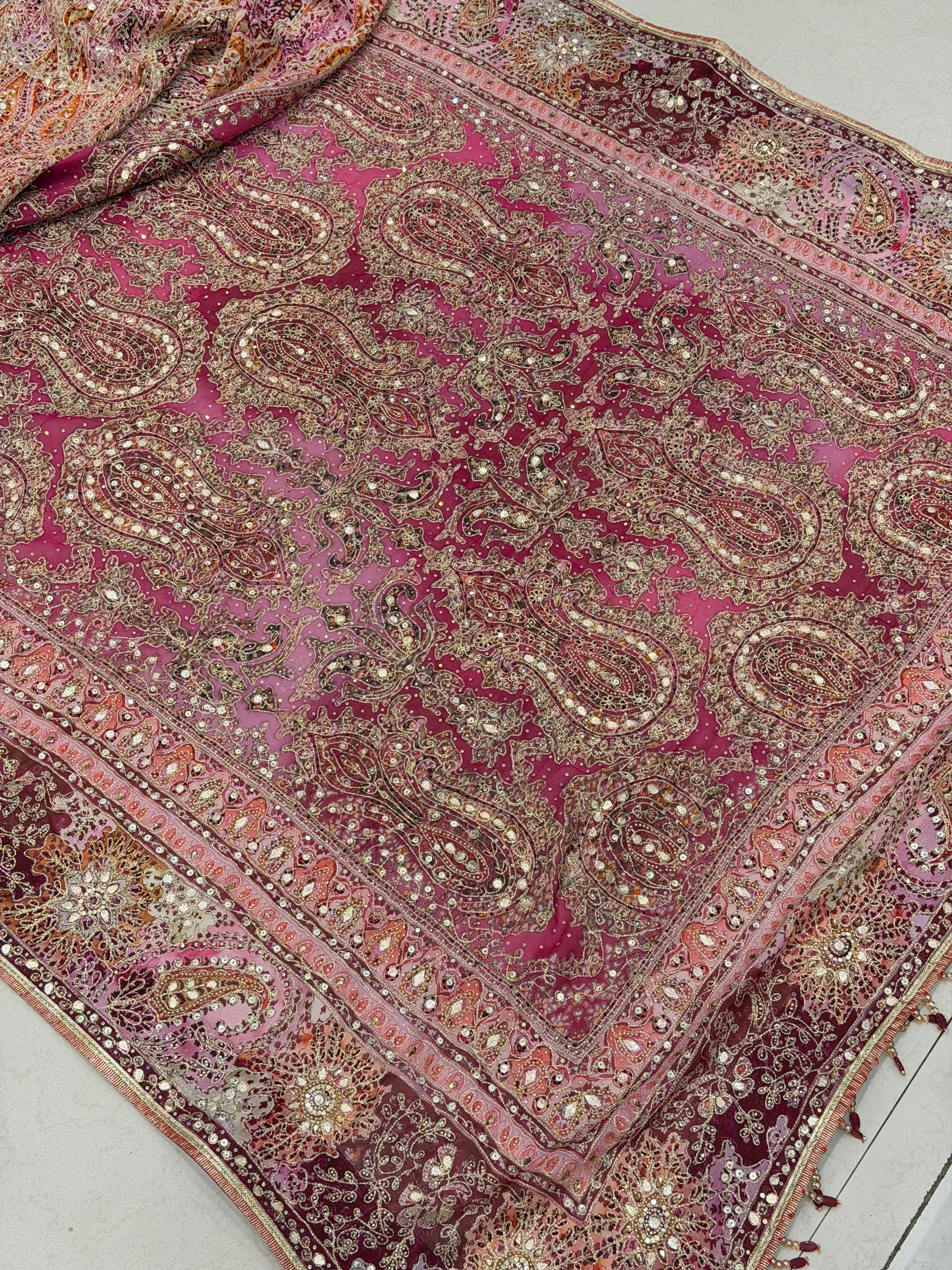 Pink Kashida Keri TT inspired Banarasi Crepe Hand Embroidery Saree