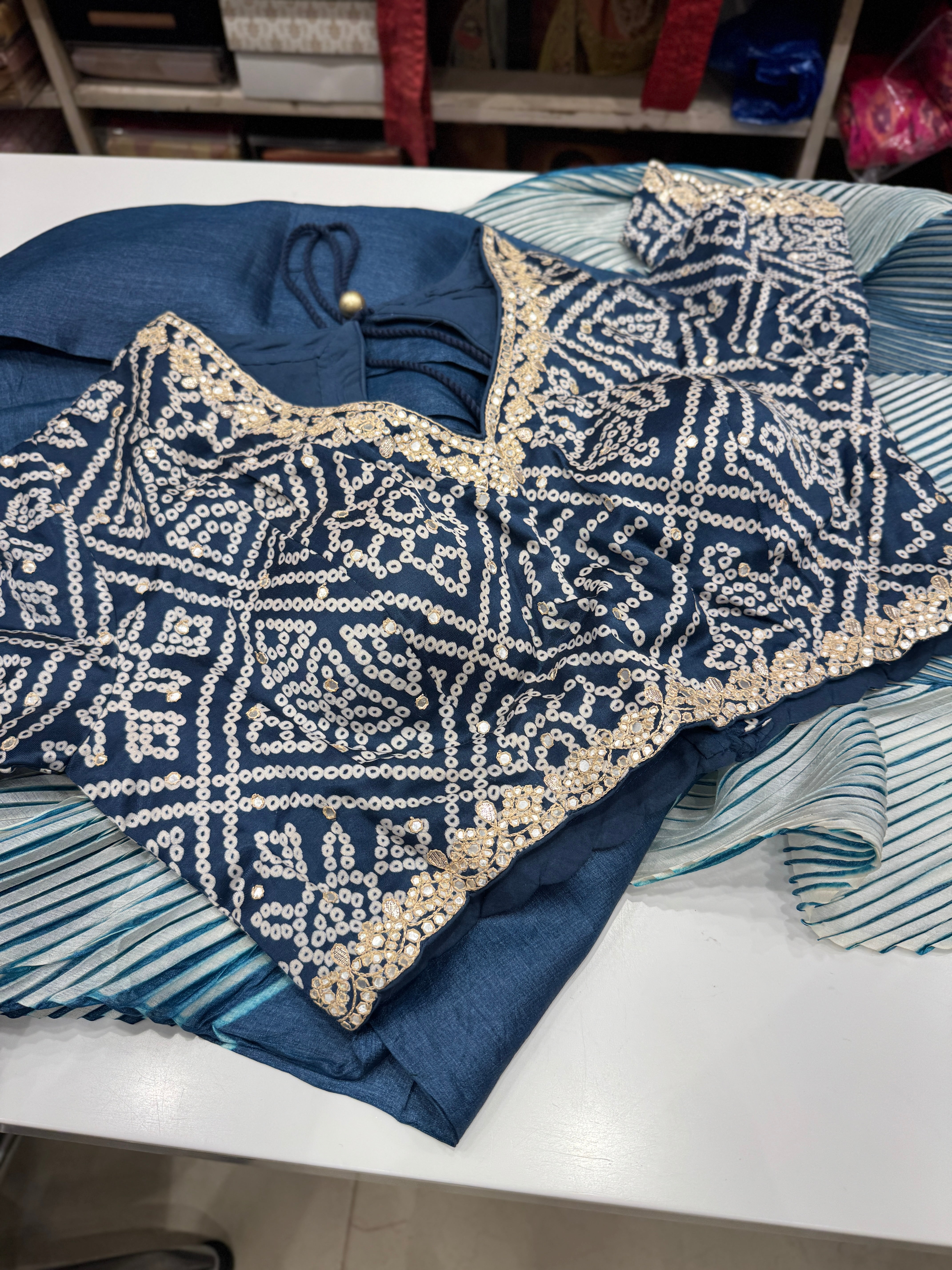 Blue Crushed Tussor with Ready Blouse Saree