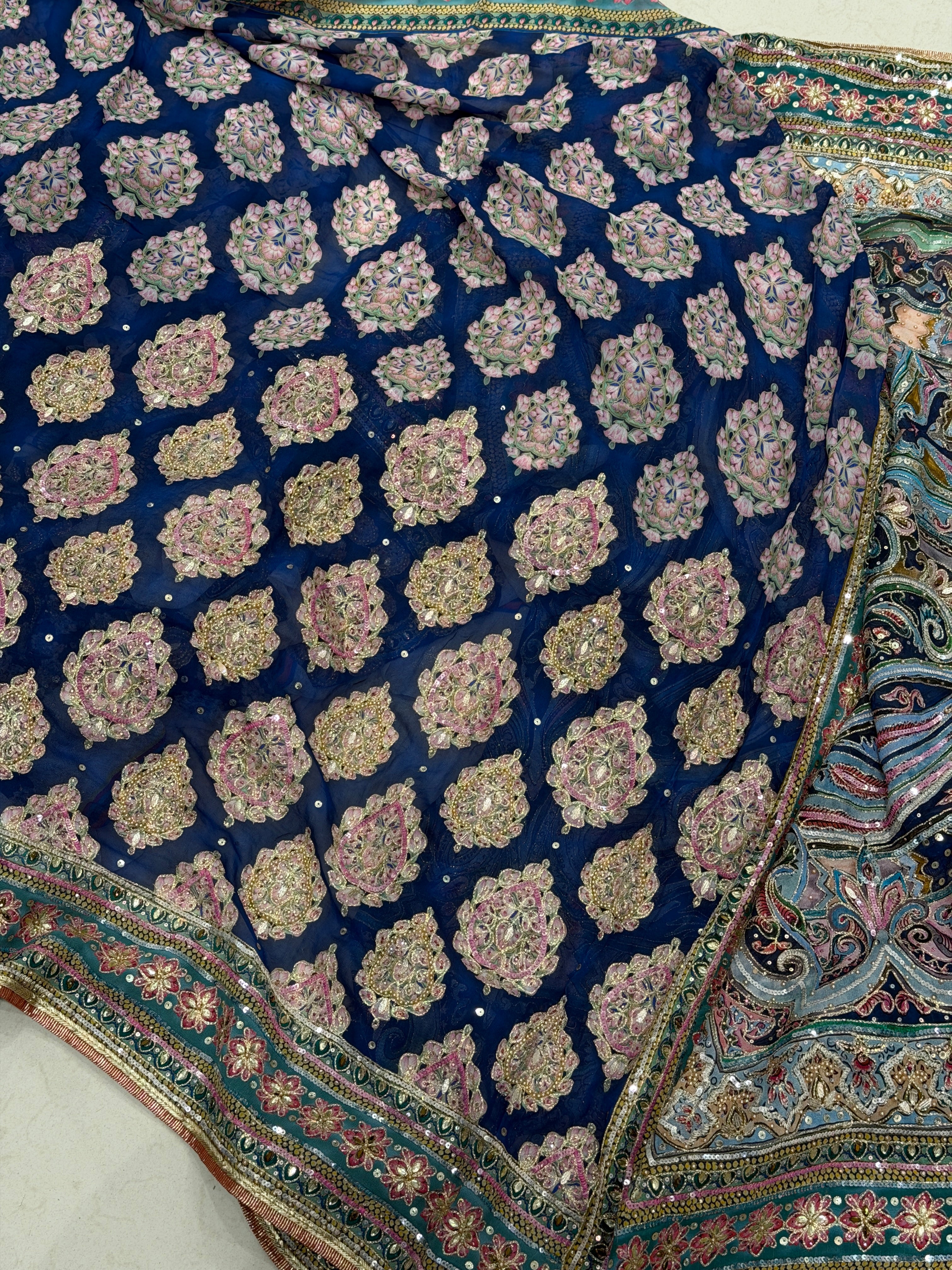 Blue TT inspired Banarasi Crepe Hand Embroidery Saree