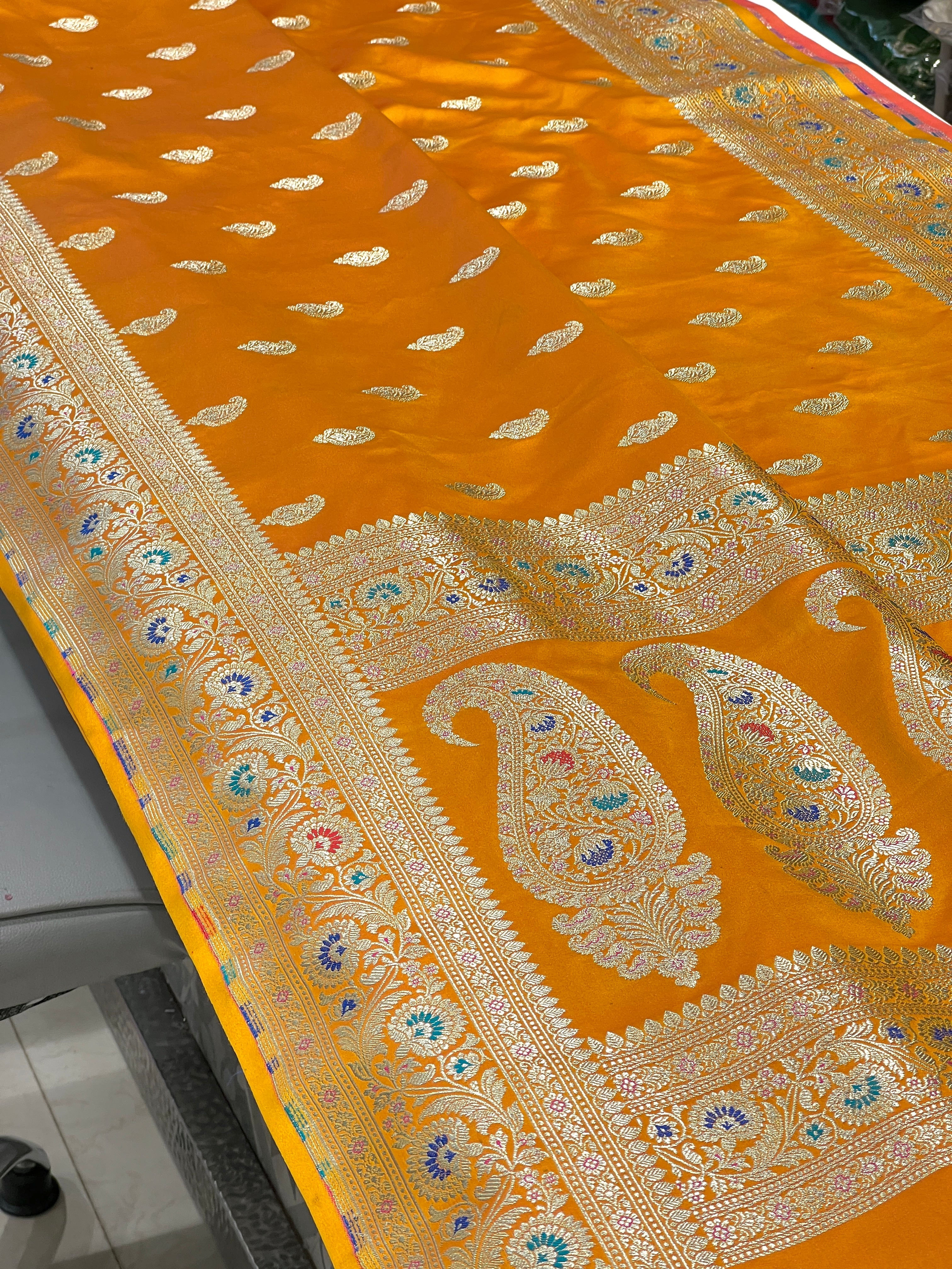 Mango Yellow Banarasi Meenakari Saree