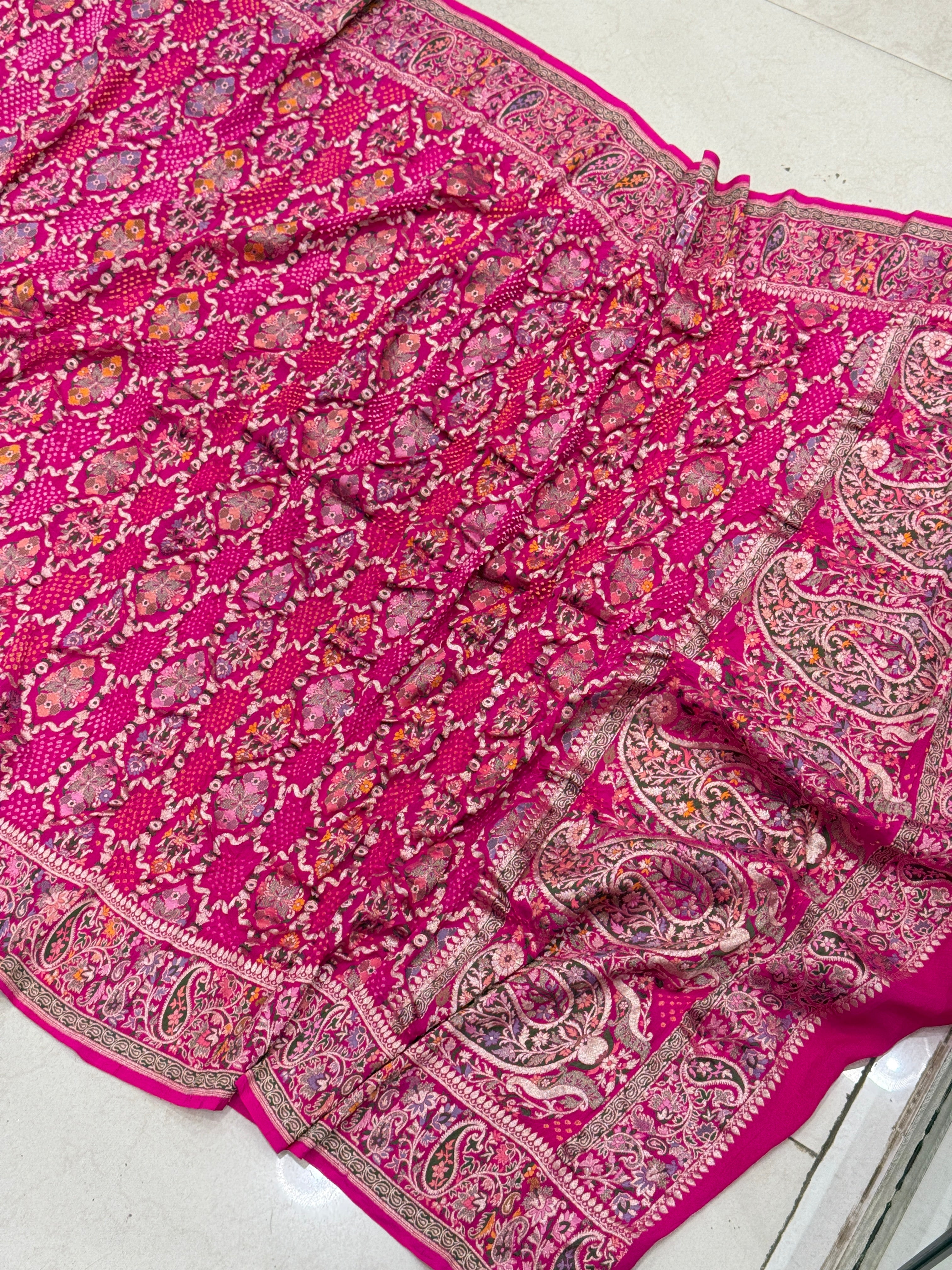 Rani Jaal Double Border Handloom Meenakari Rai Bandhej Pure Zari Dupatta