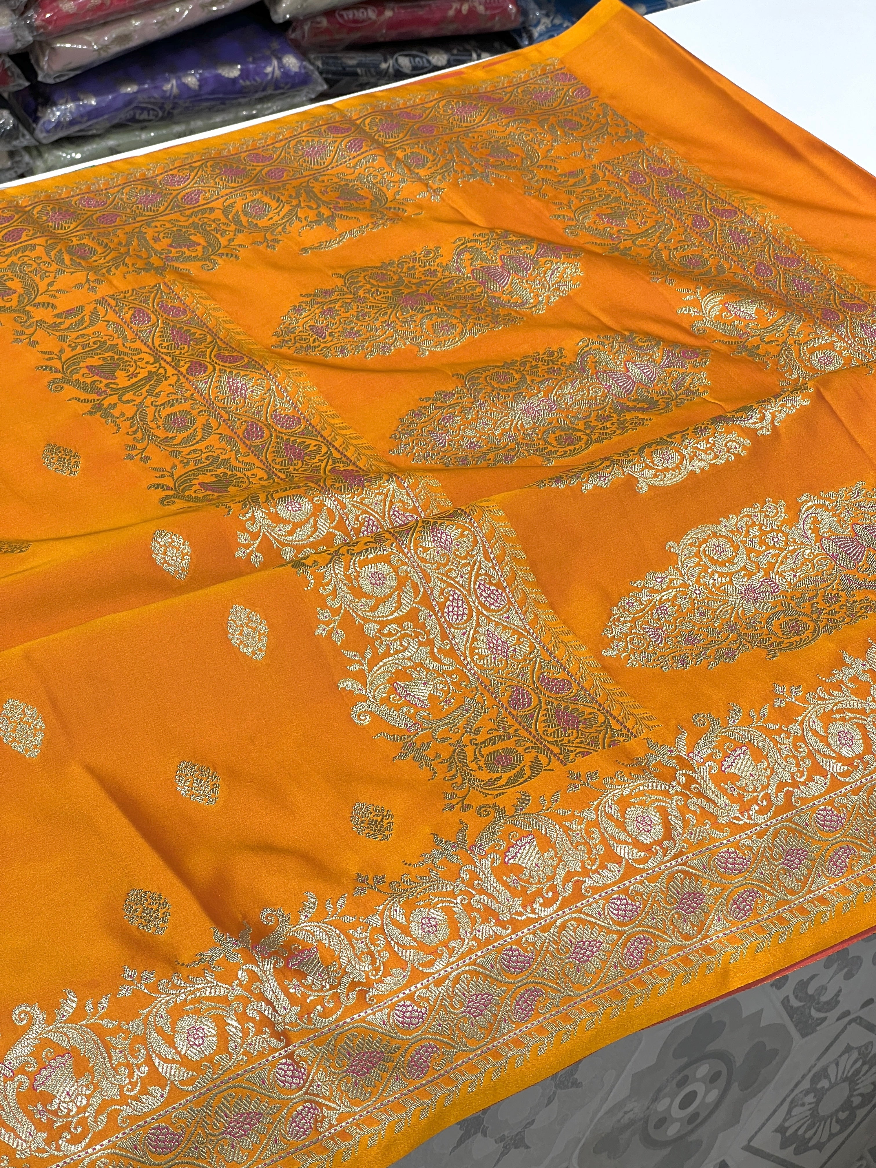 Yellowish Orange Banarasi Butti Saree