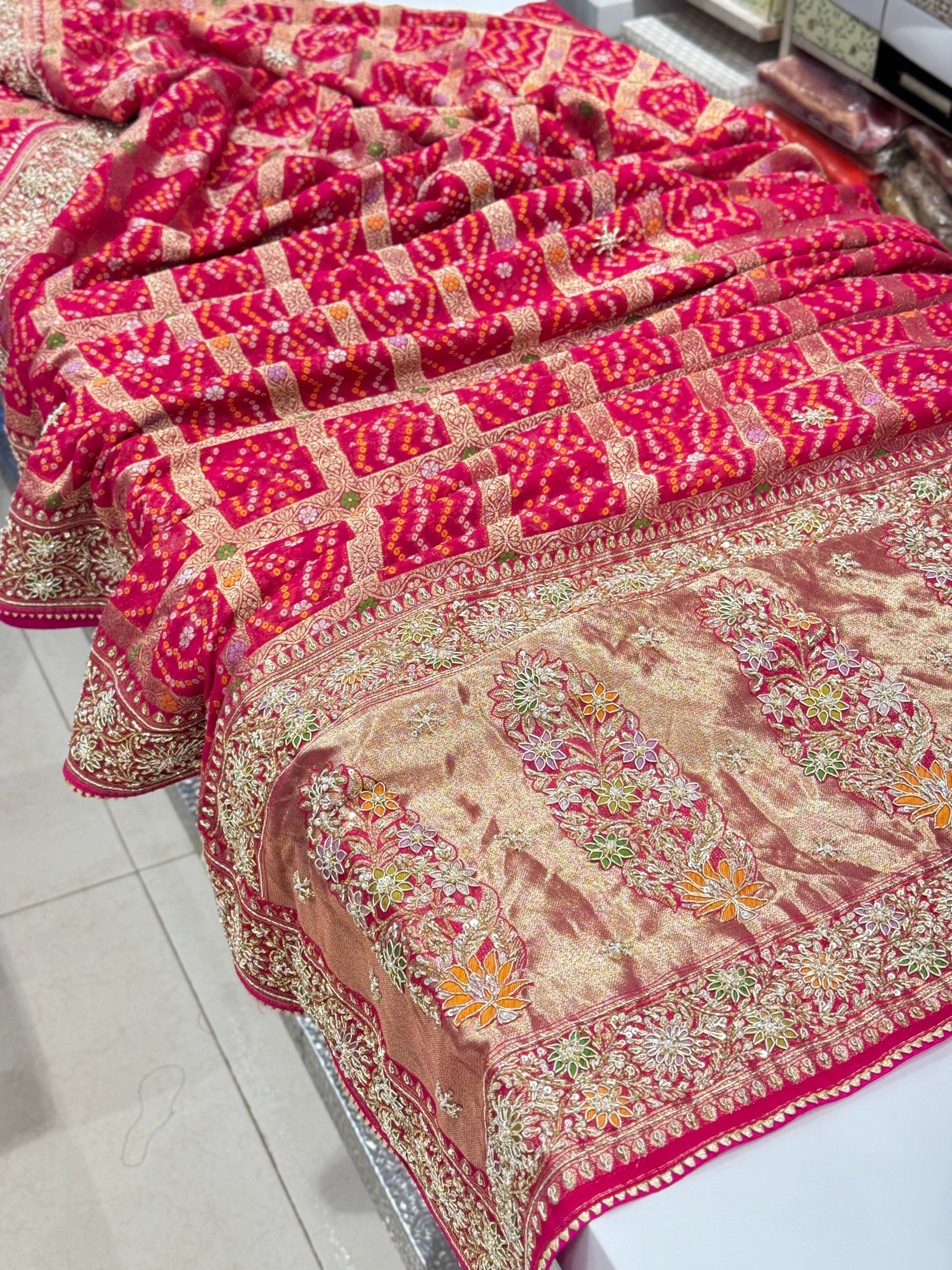 Rani Gharchola Zardosi Embroidery Saree