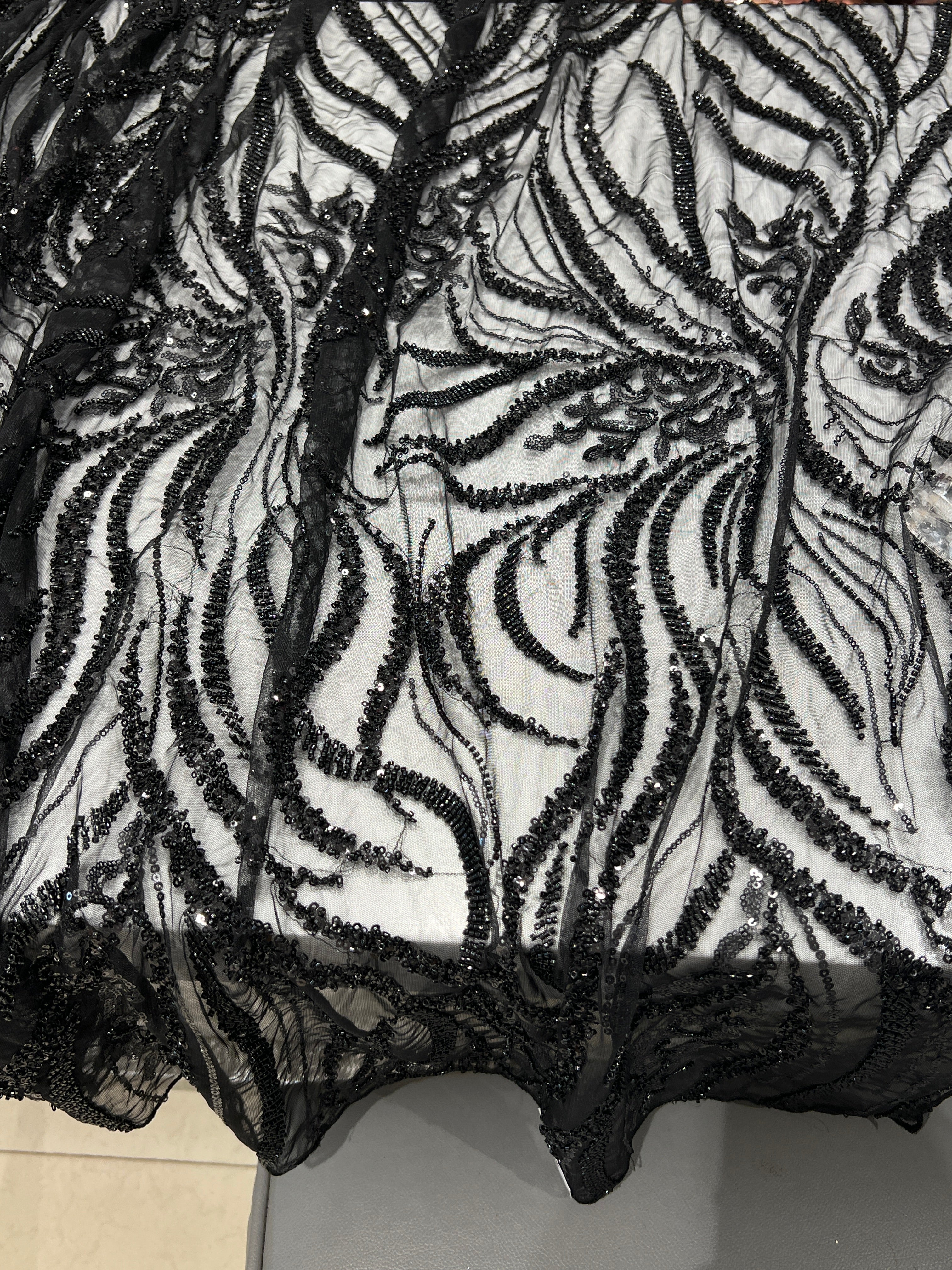 Black Soft Net Moti Sequin Embroidery Saree