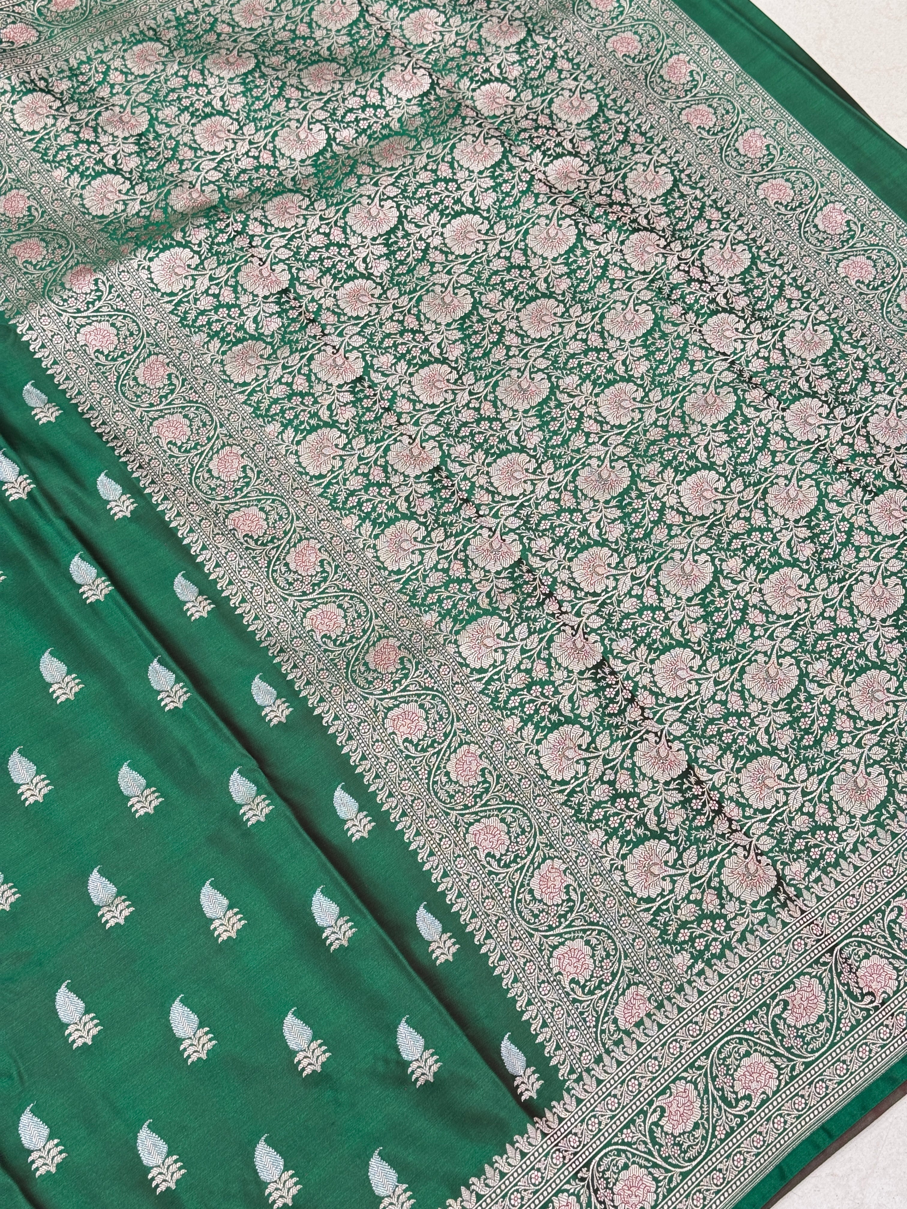 Bottle Green Banarasi Silk Sona Roopa Buttis Saree
