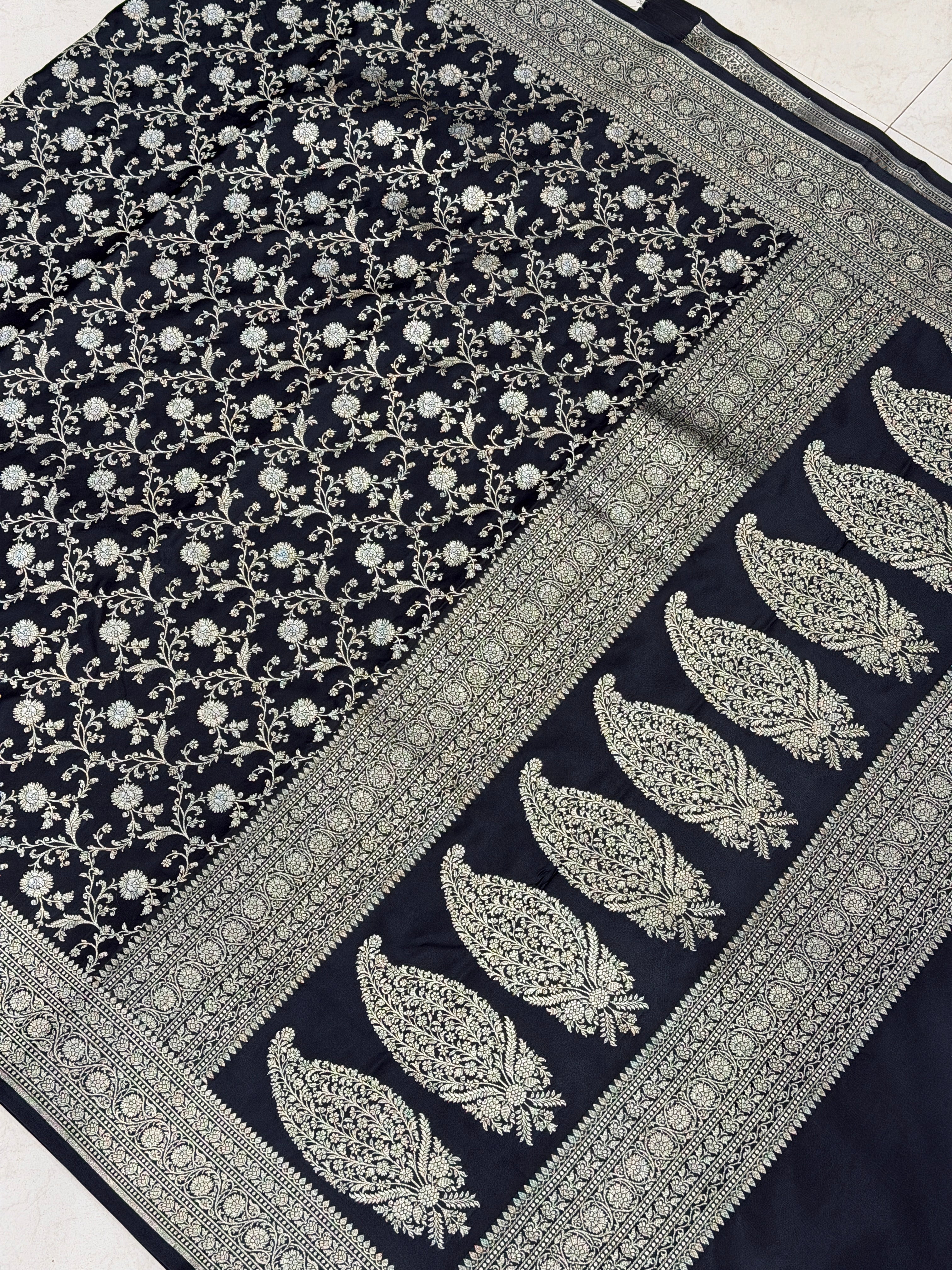 Black Sona Roopa Intricate Jaal Banarasi Silk Saree