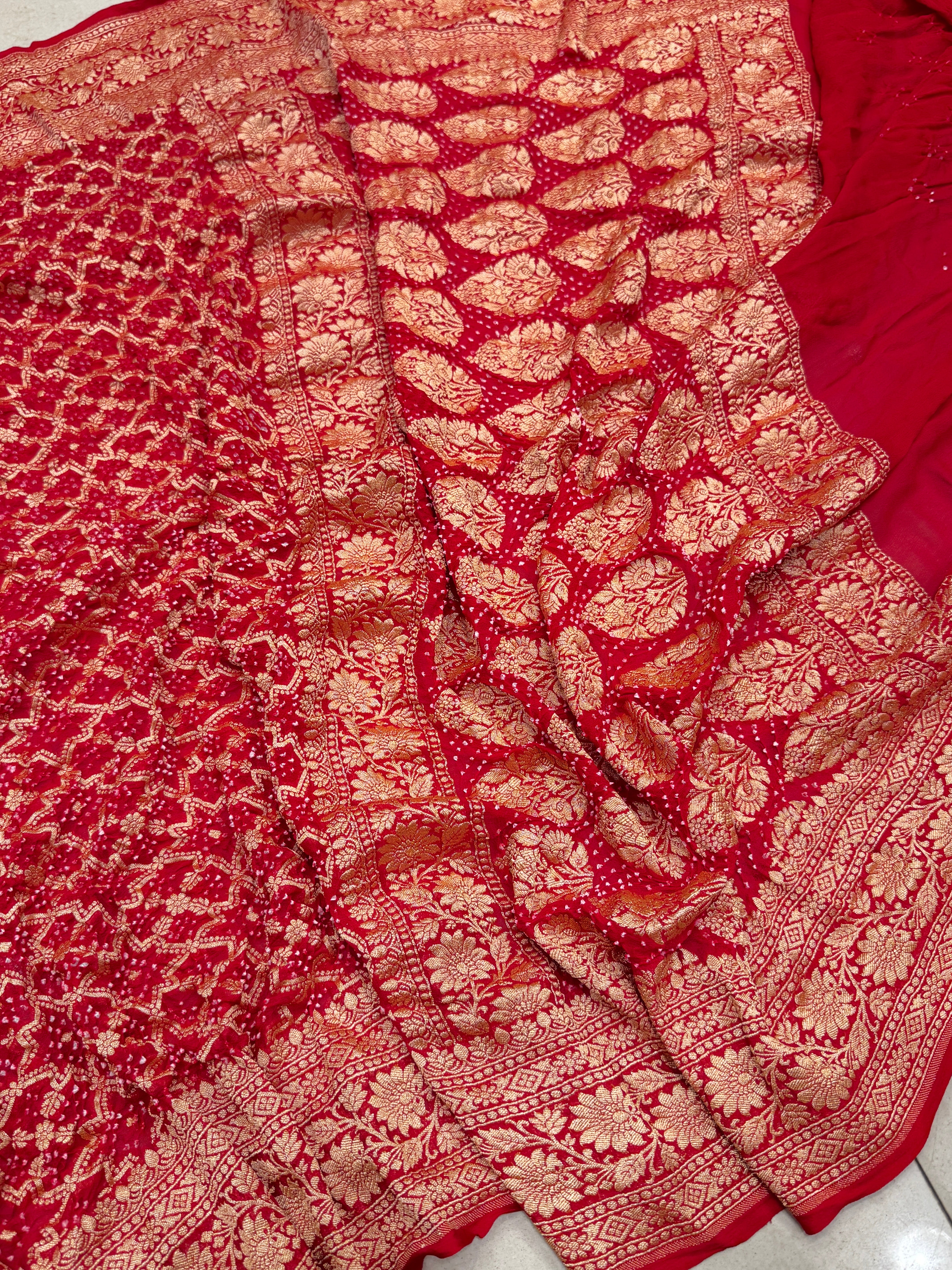 Red Bandhej Bandhini Saree