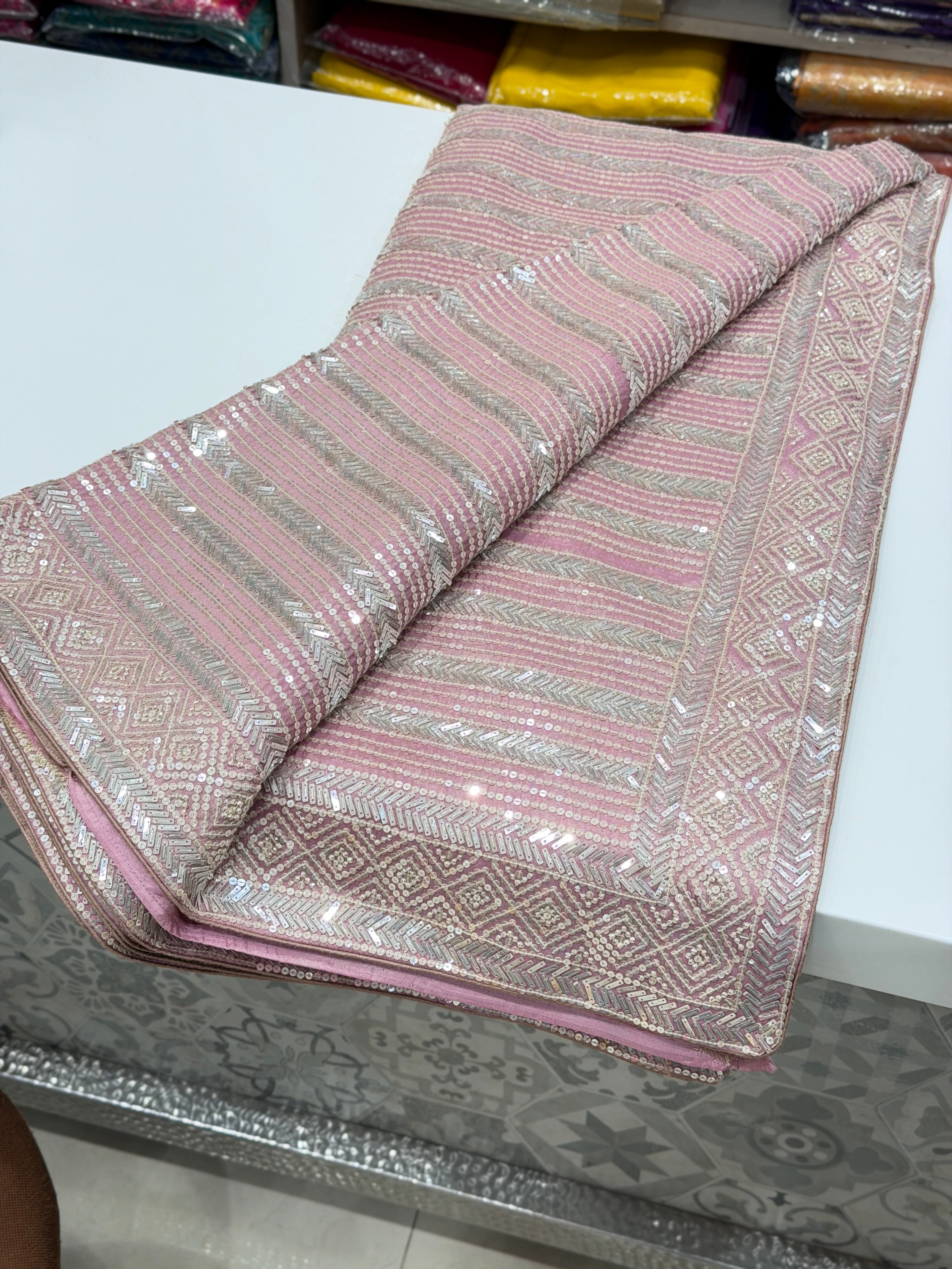 Pink Tissue Crepe Manish Malhotra Inspired Hand Embroidery Sequin Saree