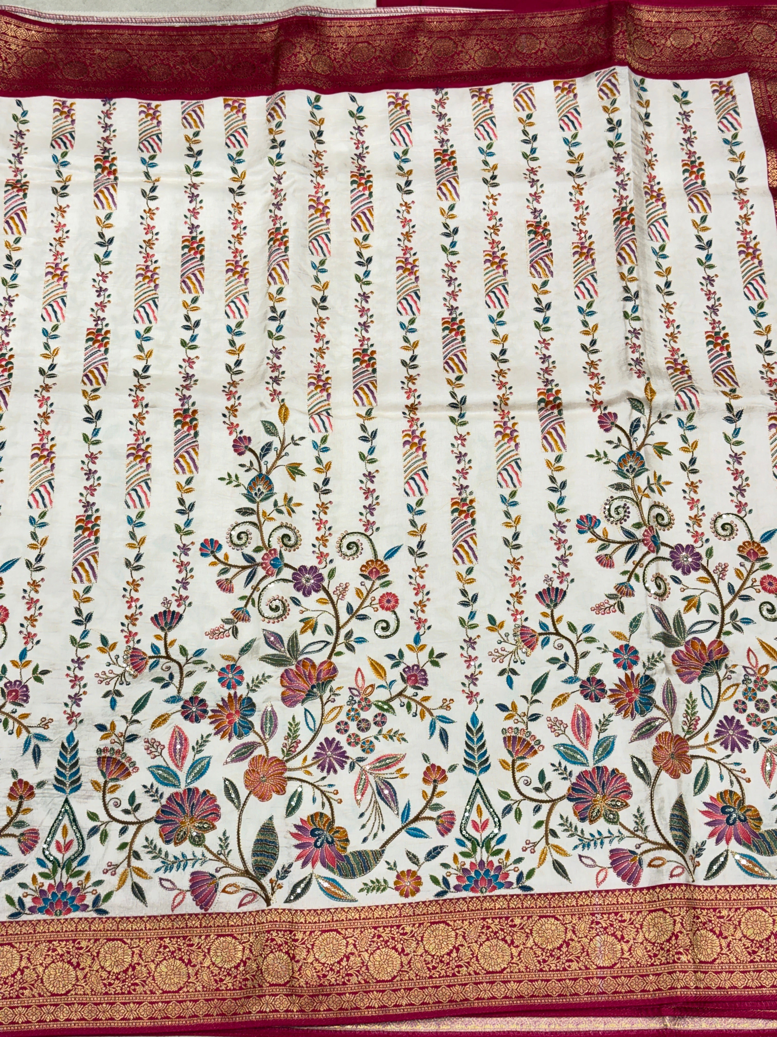 Beige Banarasi Munga With Pita Embroidery