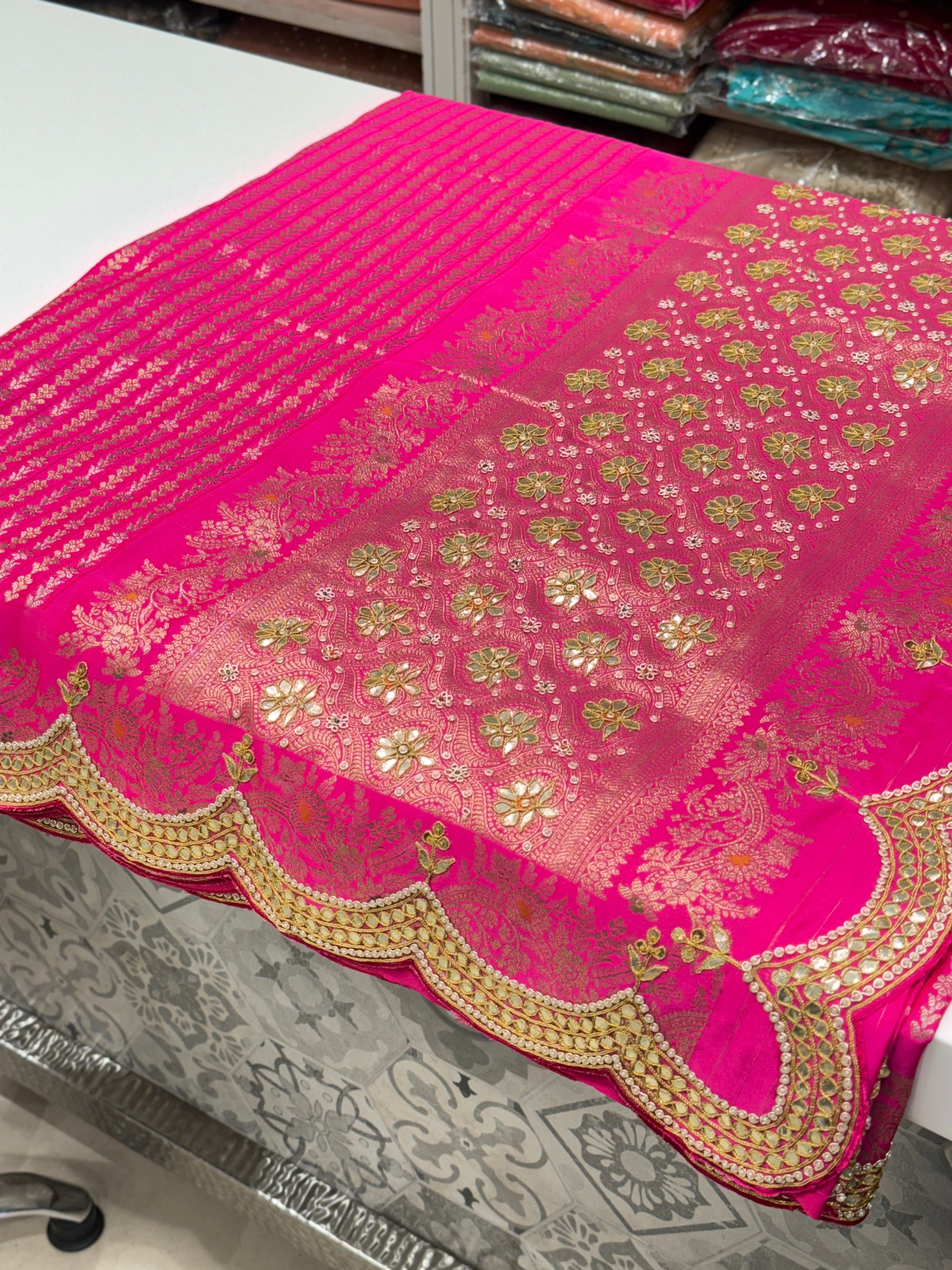 Rani Pink Banarasi Gotapatti Saree