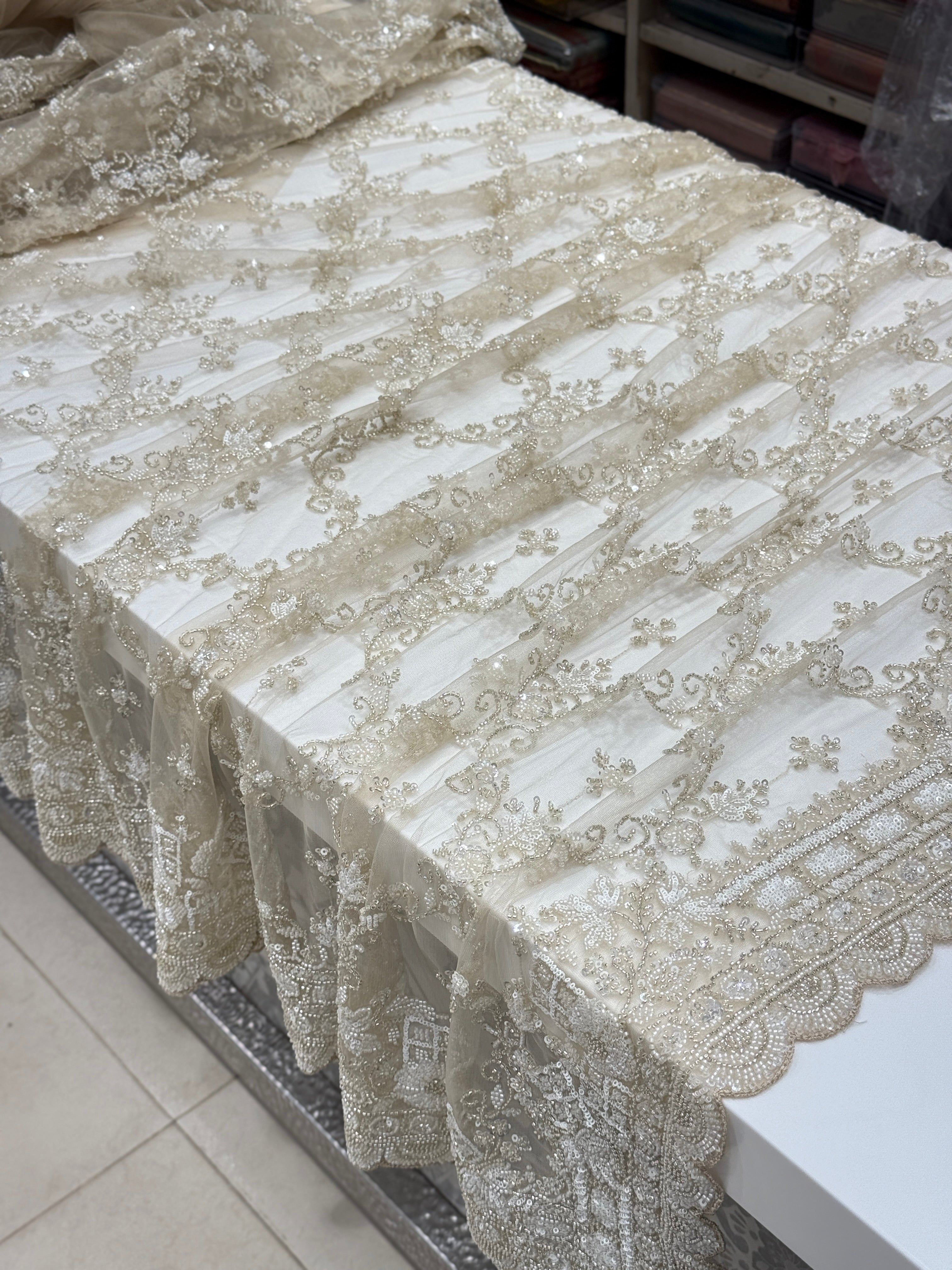 Net Moti Sequin Jaal Embroidery Saree