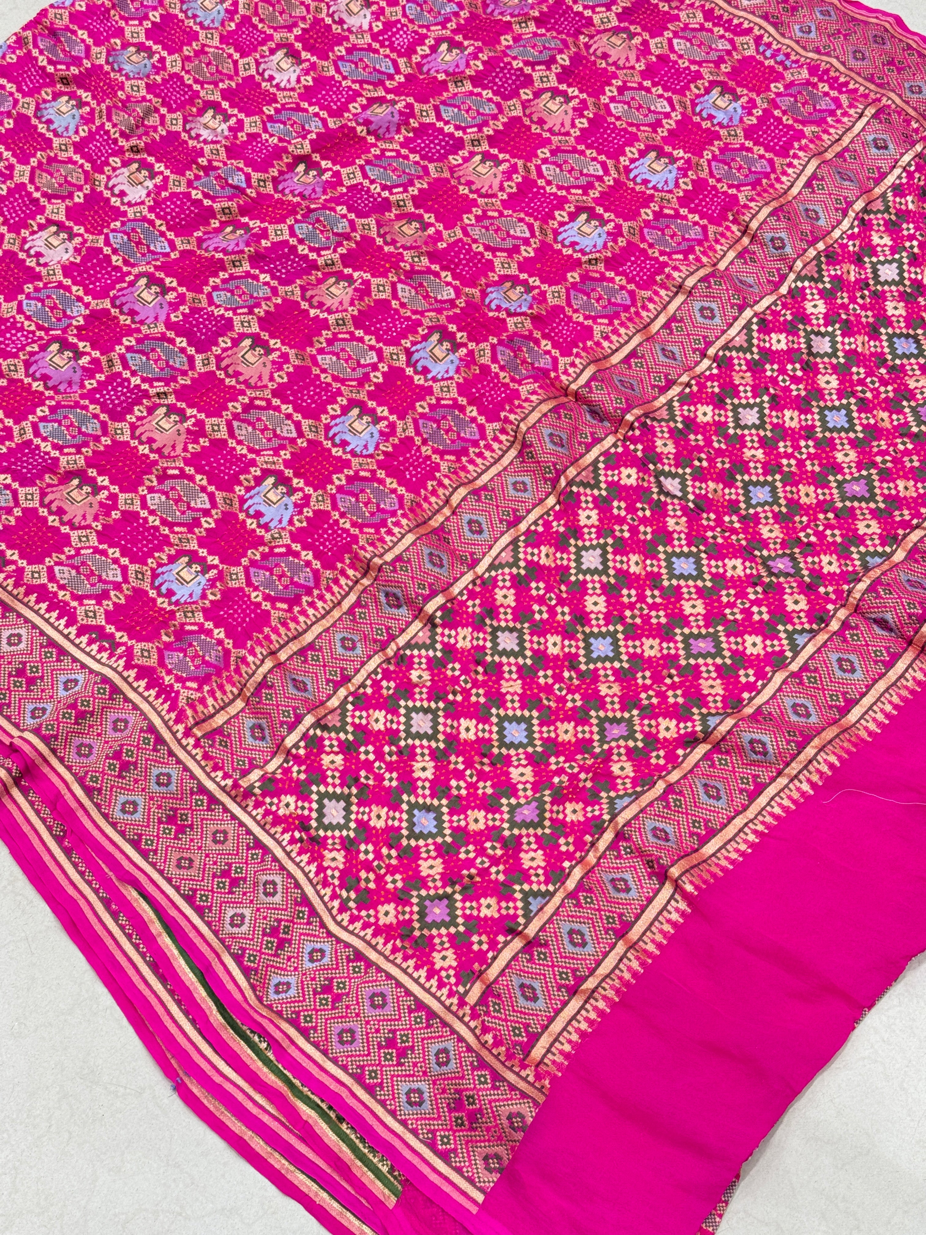 Rani Pink Rai Bandhej Patola Weave Saree