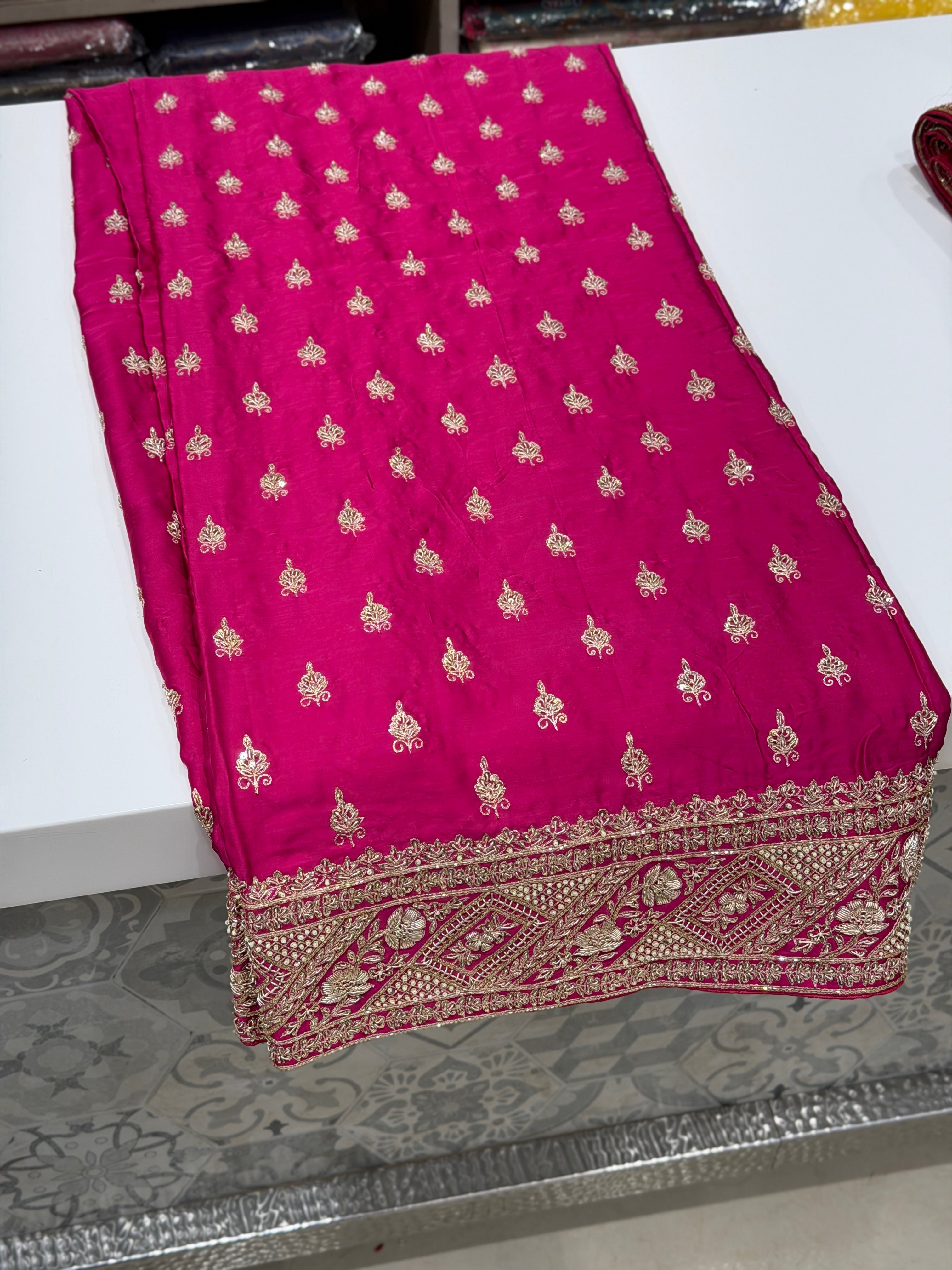 Rani Hand Embroidery Buttis Pure Satin Zardosi Embroidery
