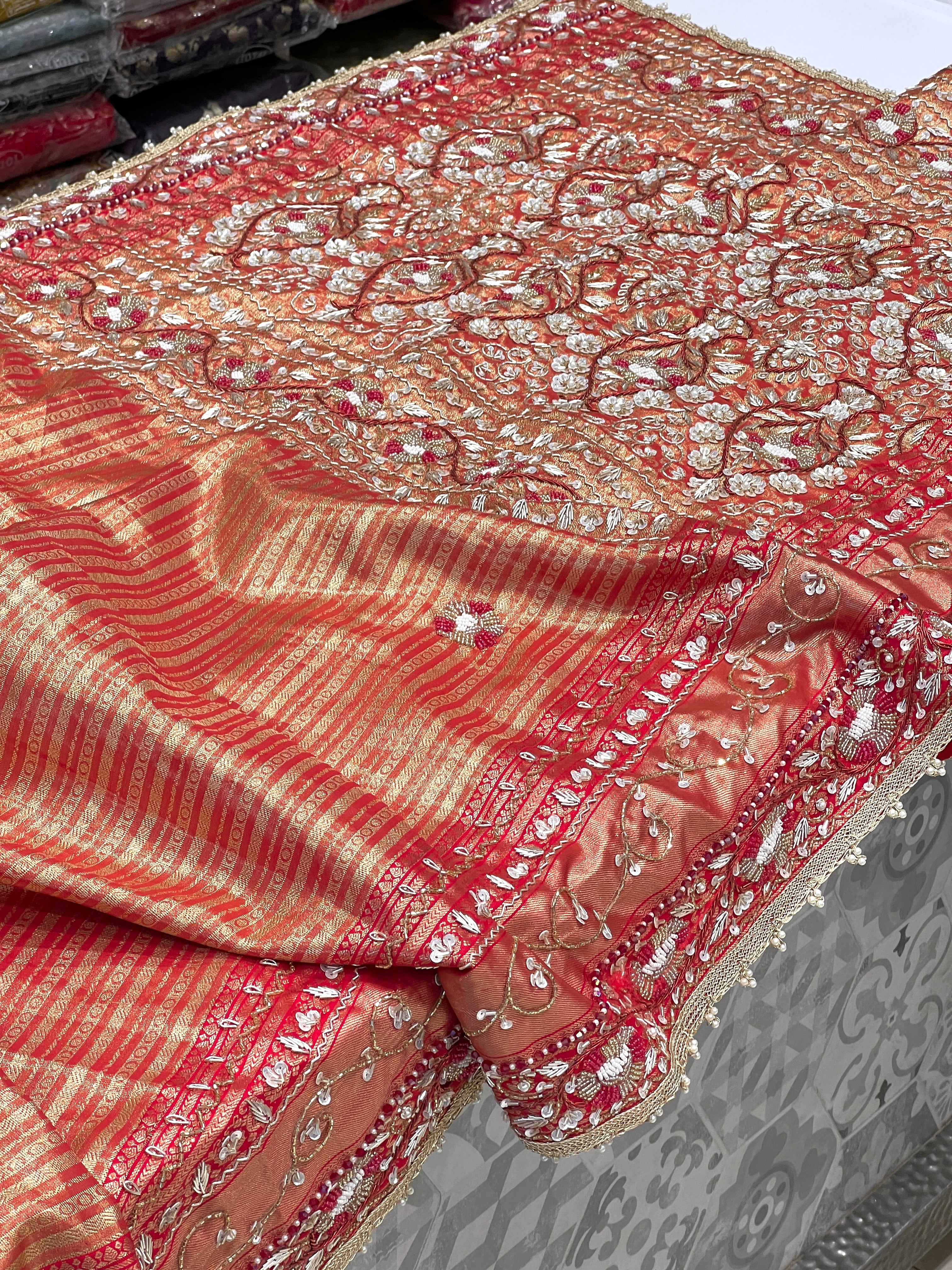 Red Kanjivaram Hand Embroidery Saree