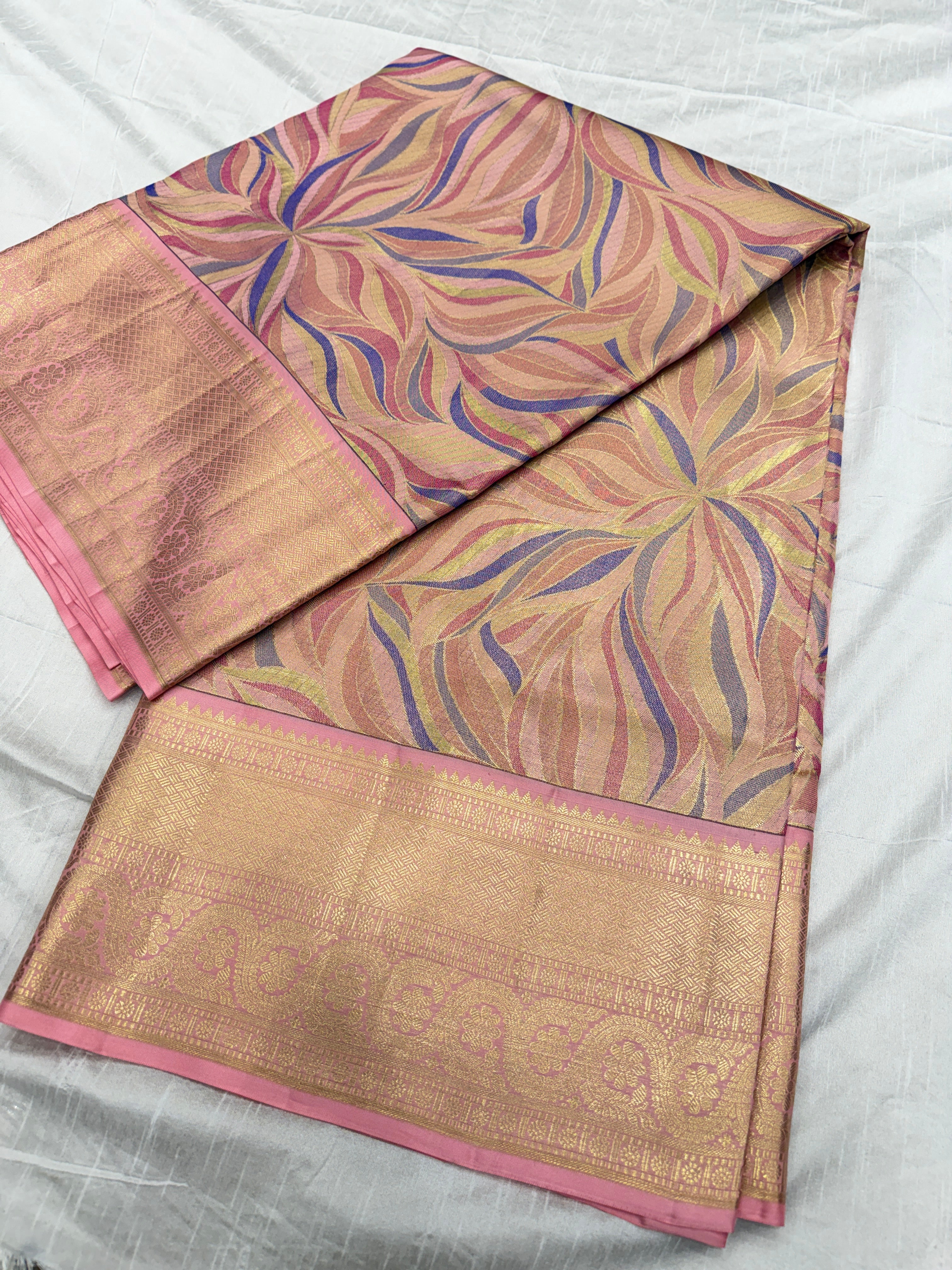 Pink Meenakari Contemporary Handloom Kanjivaram Tissue Silk Saree