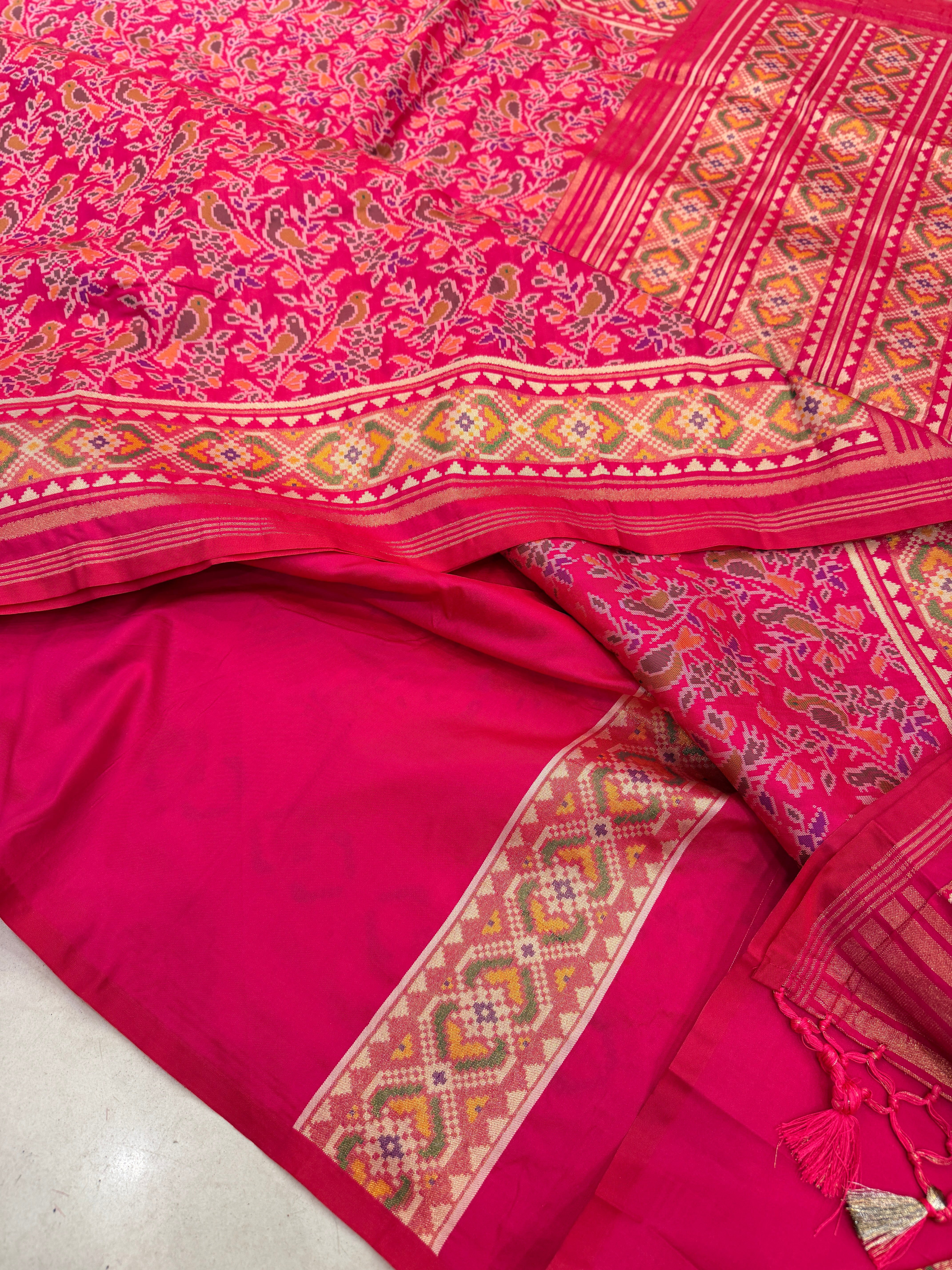 Rani Pink Popat Bhat Semi Silk Weaved Patan Patola Saree