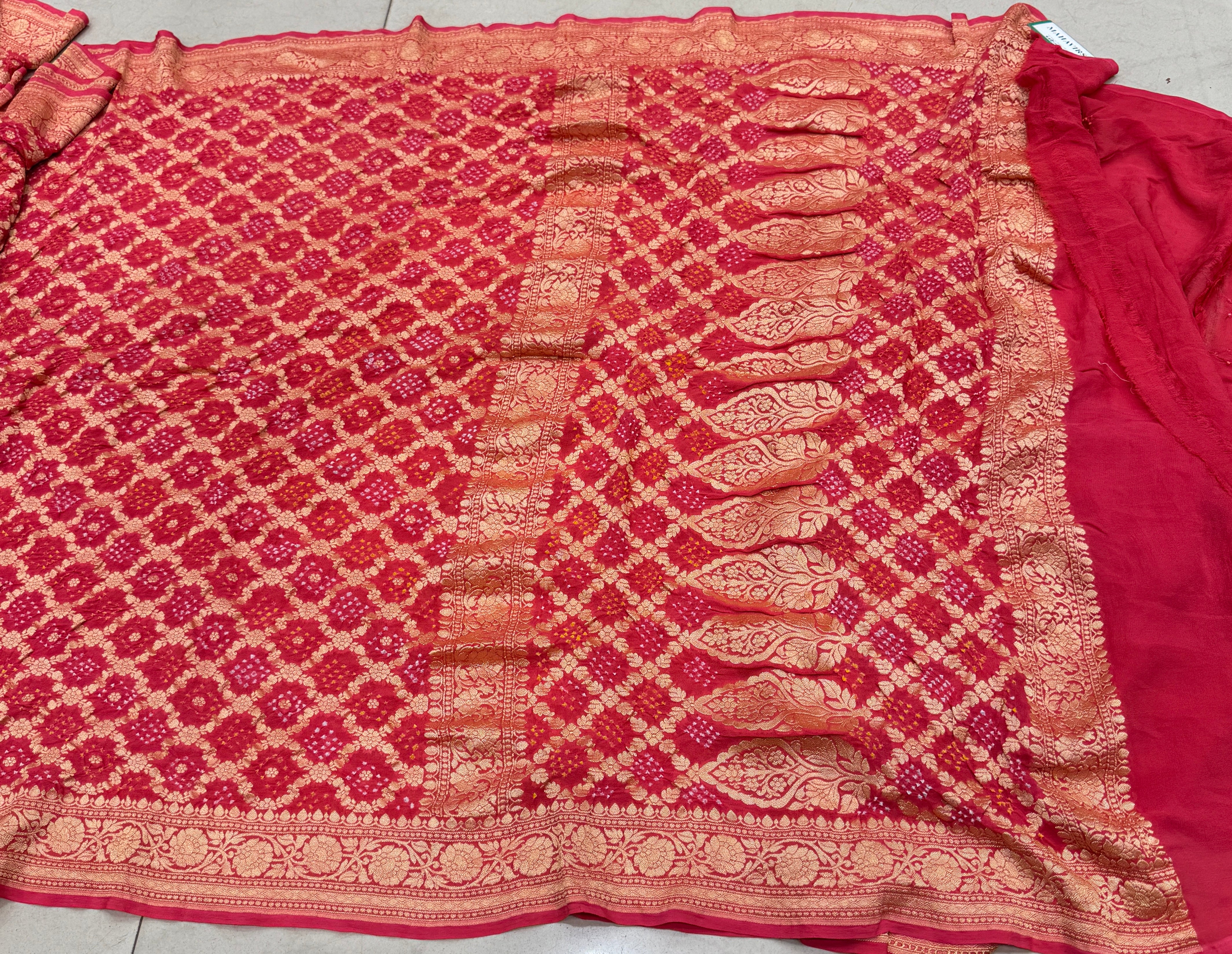 Peach Garnet Bandhej Bandhini Saree