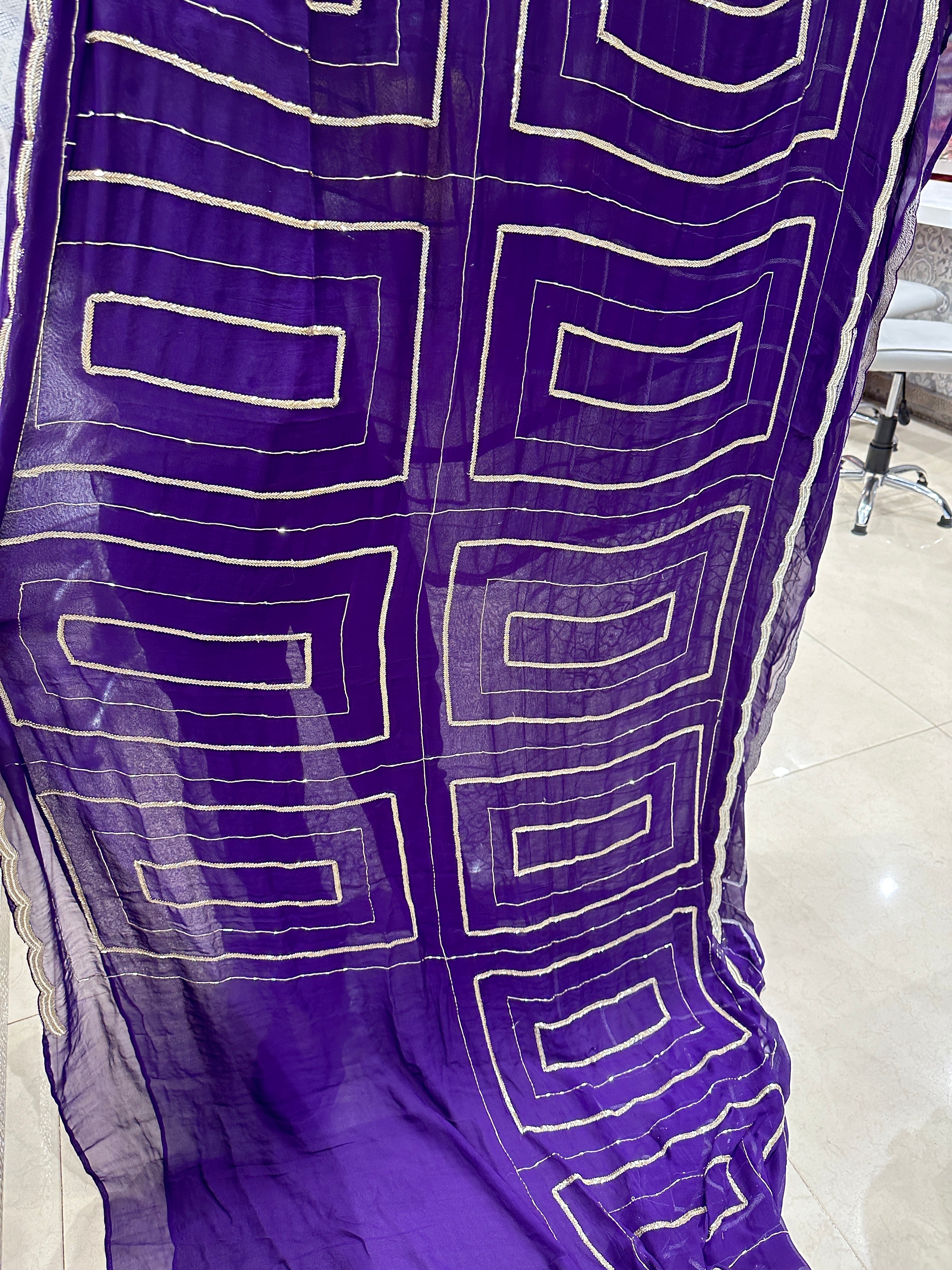 Violet Georgette Embroidery Saree
