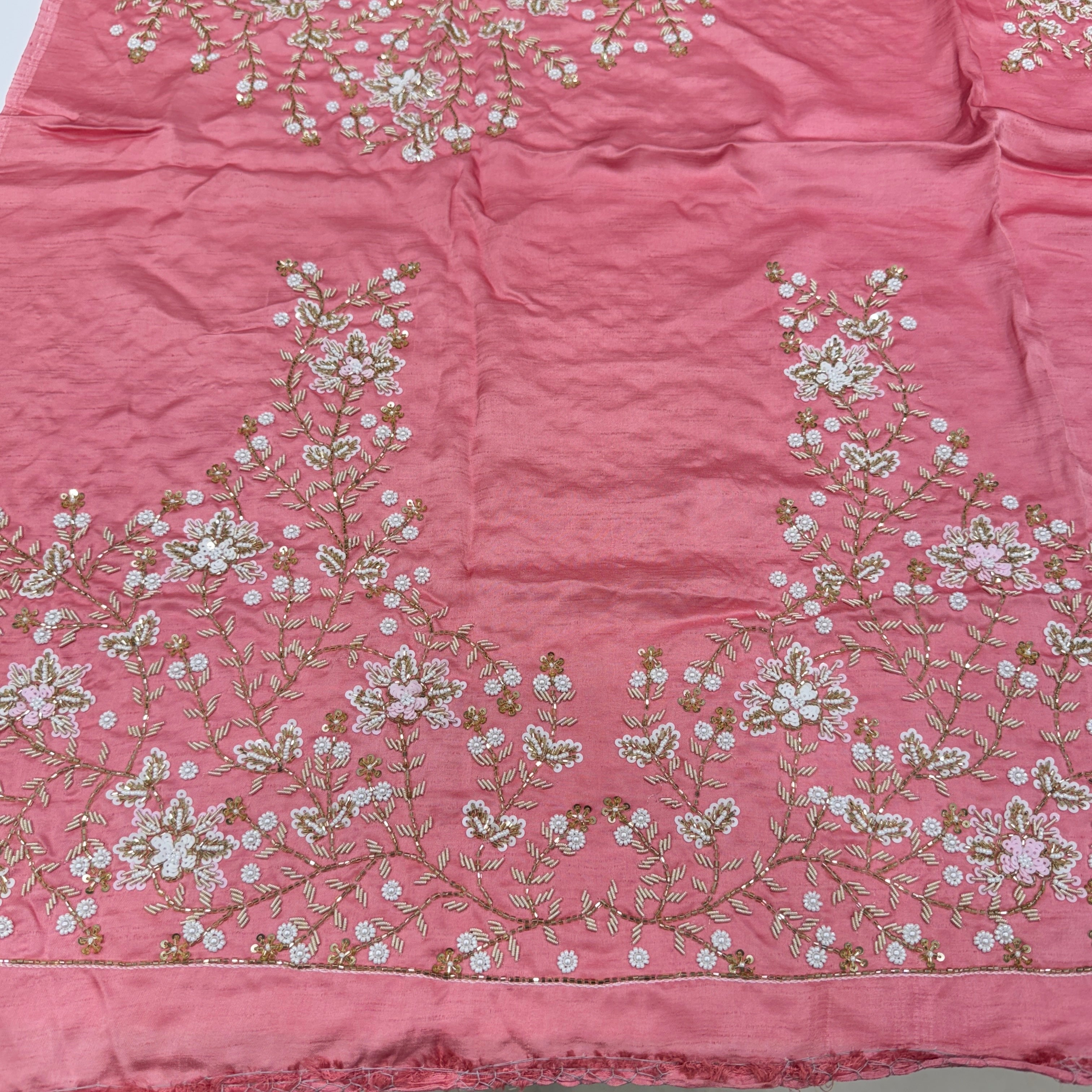 Pink Satin Hand Embroidery Zardosi Sequin Blouse Piece