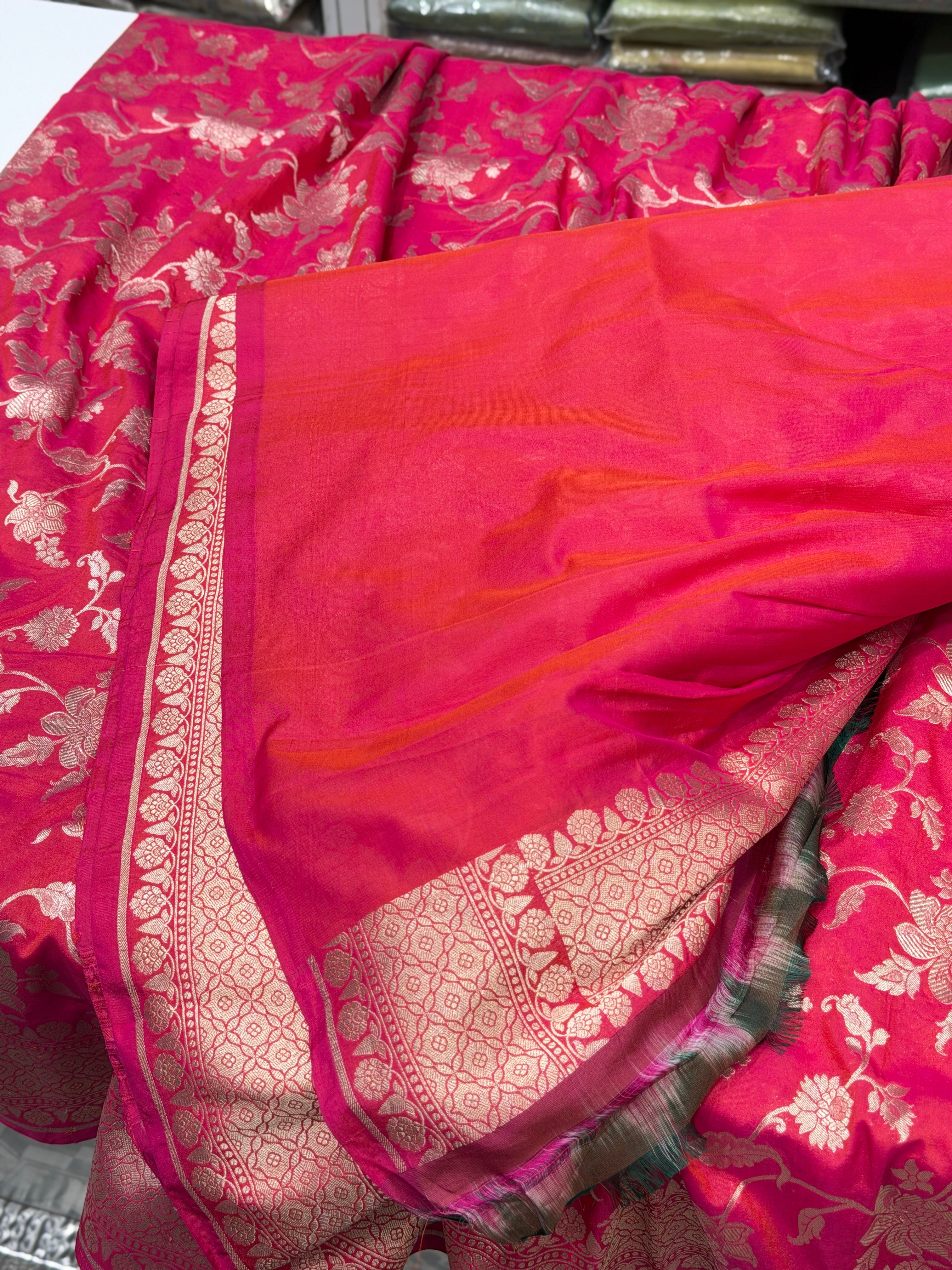 Cross Rani Floral Jaal Handloom Banarasi Katan Silk Saree