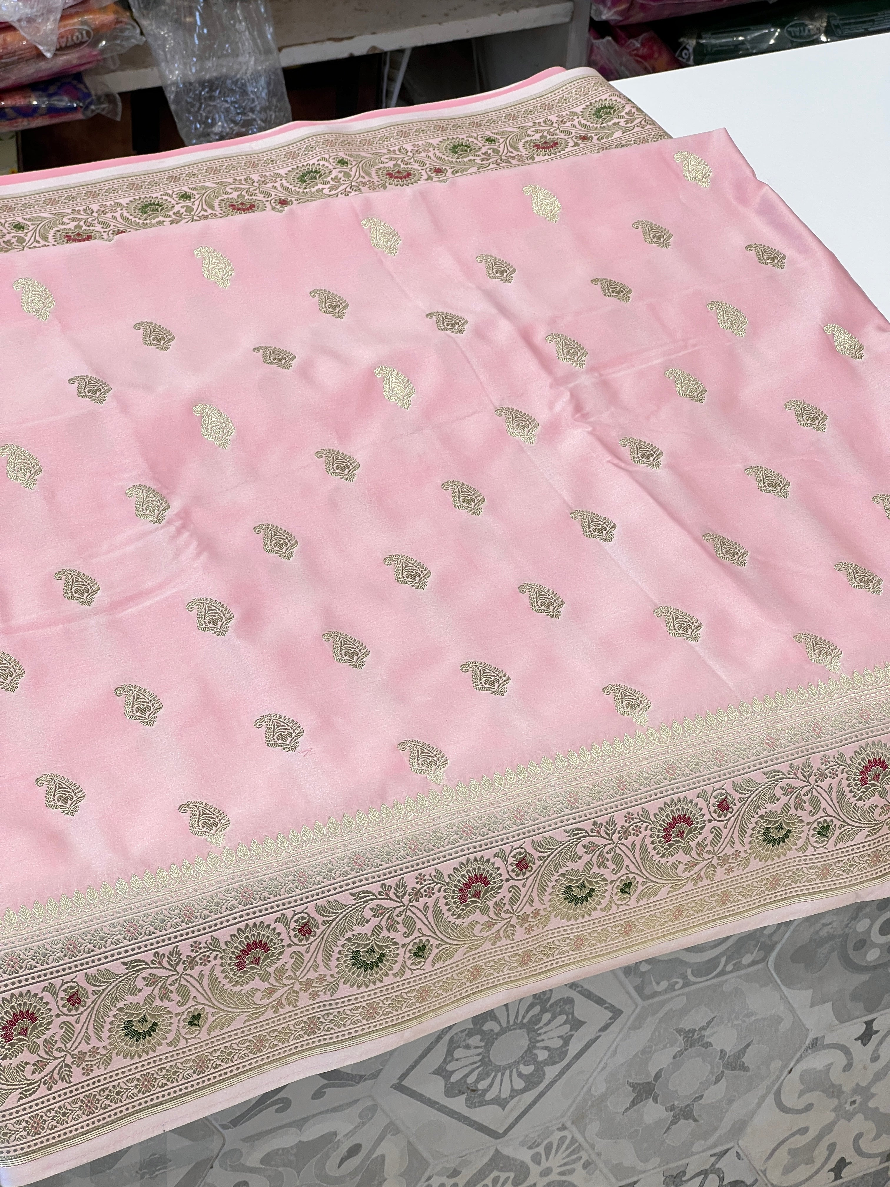 Pink Banarasi Silk Meenakari Saree