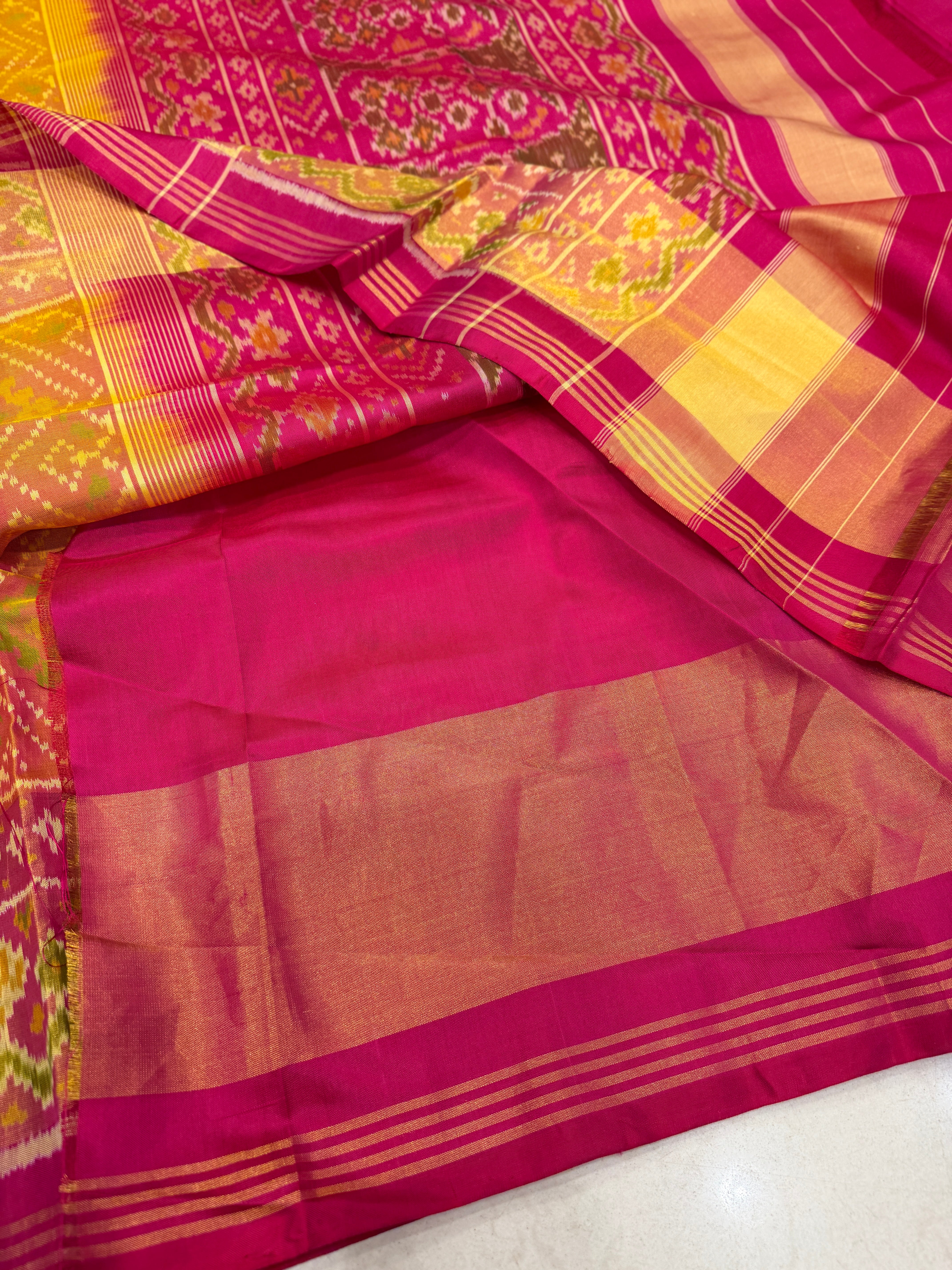 Rust Orange Choktha Bhat Handloom Rajot Ikat Patola Silk Saree