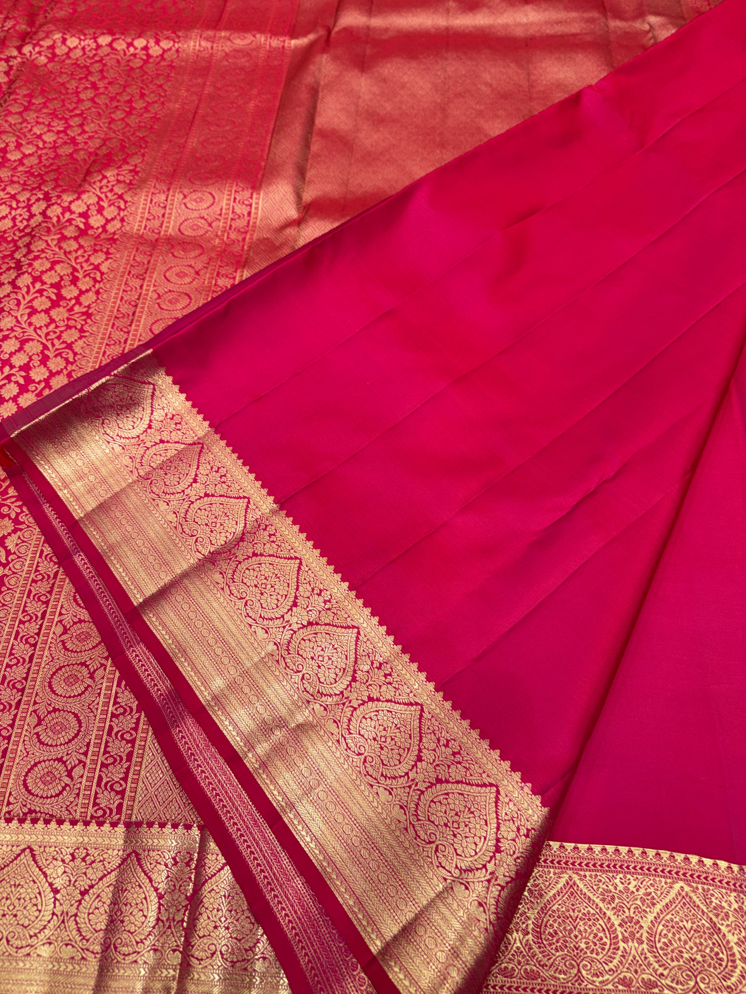 Crimson Floral Jaal Pure Silk Kanjivaram Saree