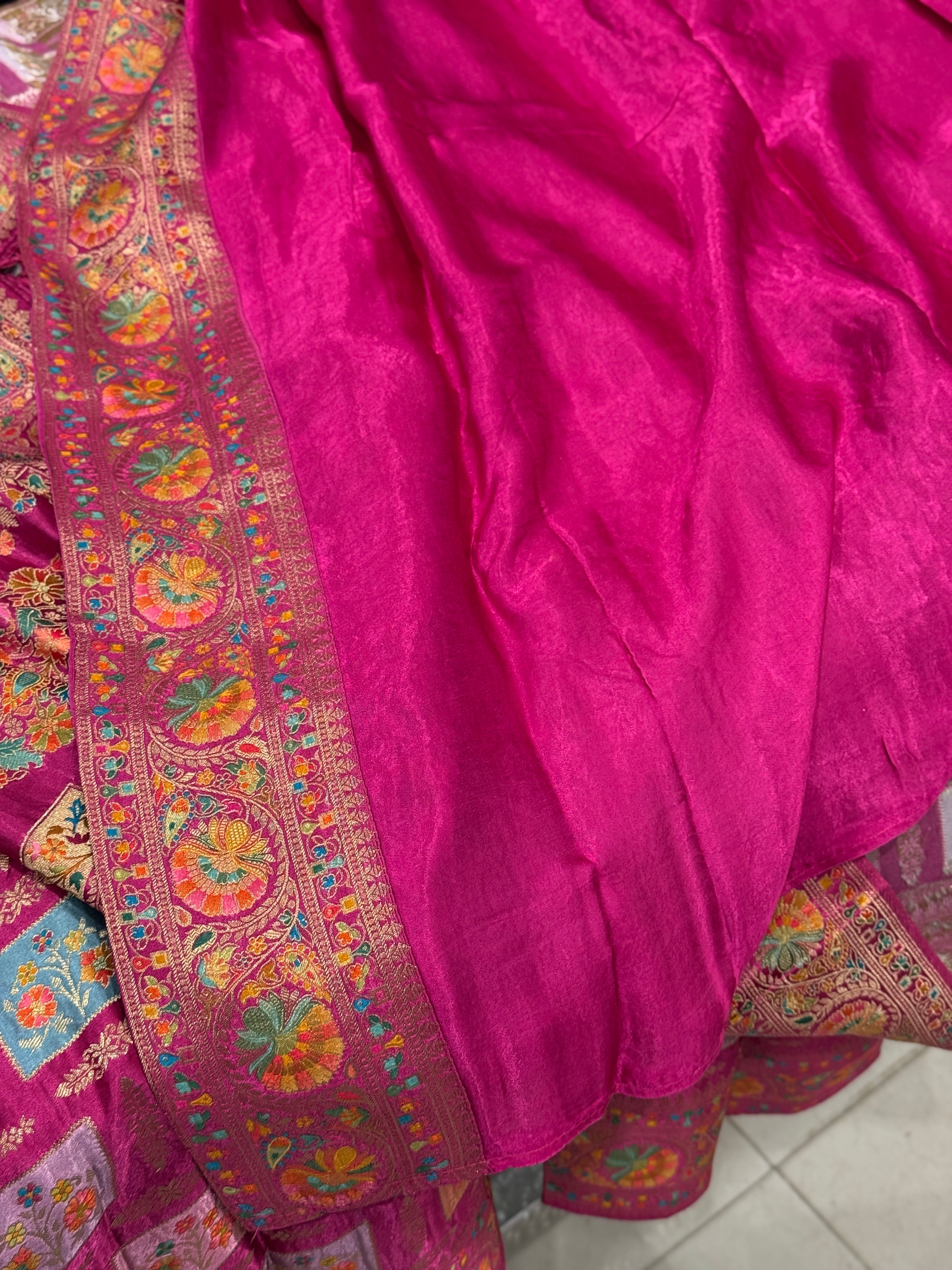 Raspberry  Box Check Banarasi Modal Satin Rangkat Saree